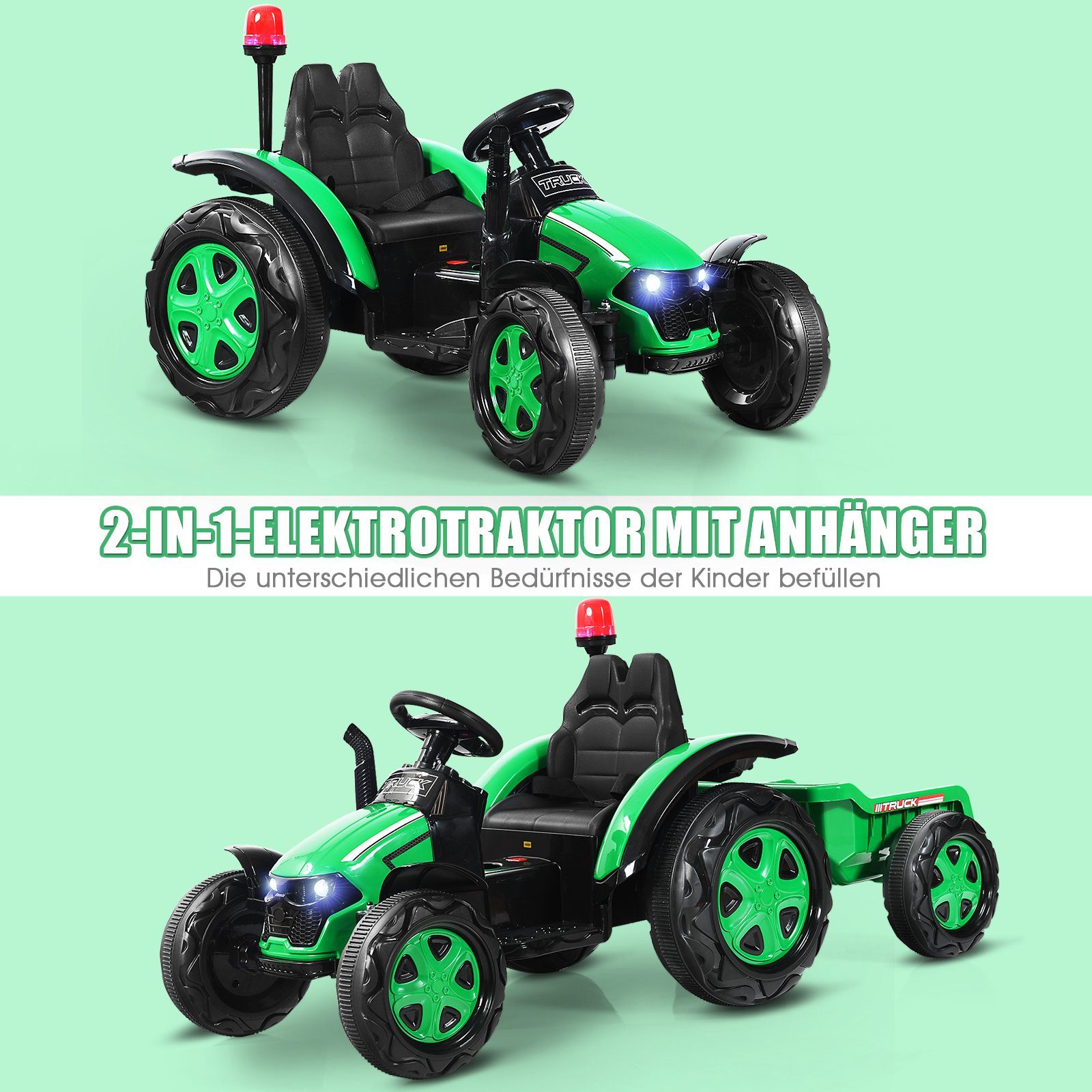 COSTWAY Elektro-Kindertraktor Aufsitztraktor, mit Scheinwerfer, Hupe & MP3