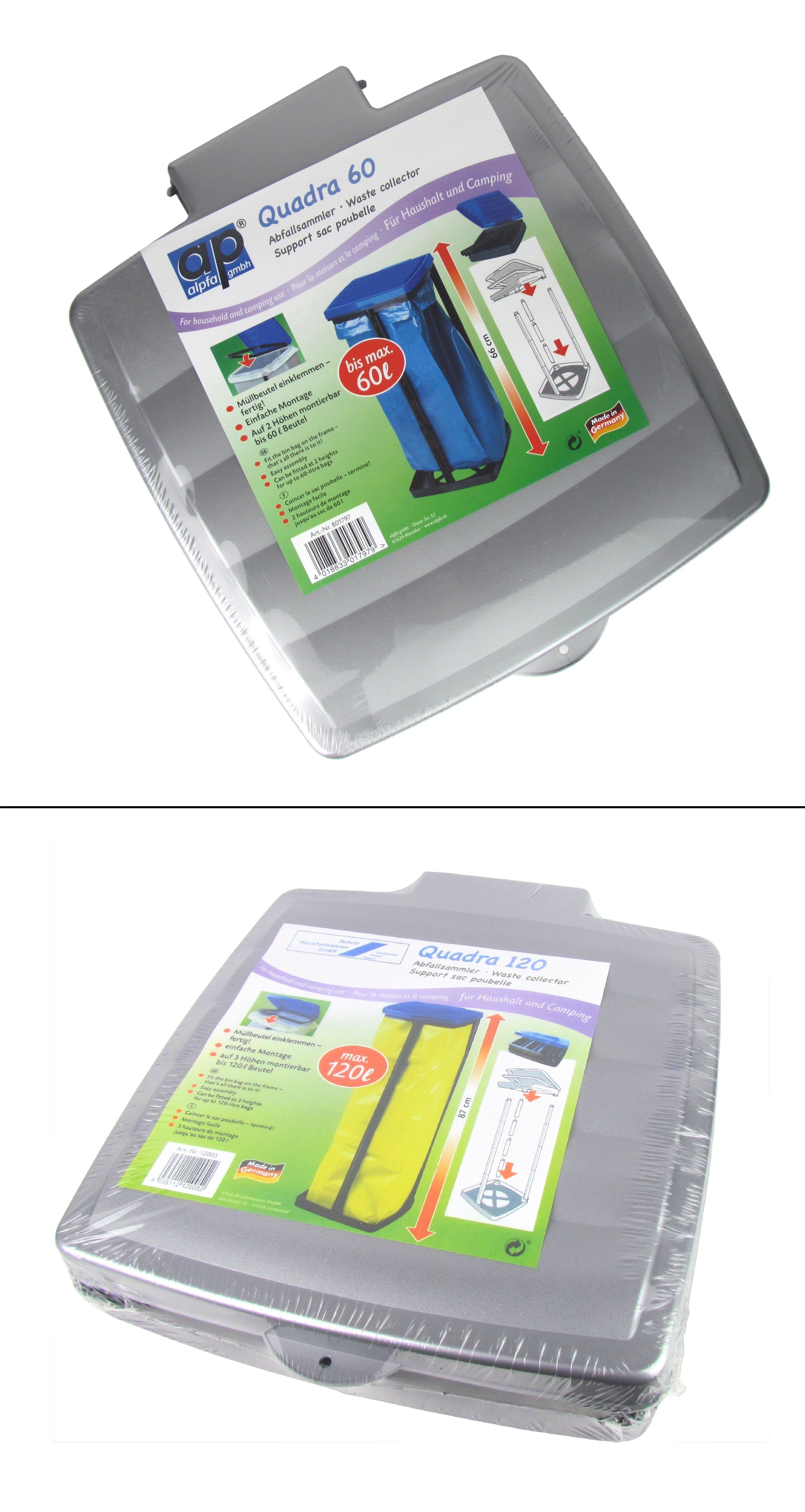 ALPFA Müllsackständer Abfallsammler/Müllsackständer für 60 oder 120 Liter - grau, Geeignet für Säcke 60 l oder 120 l, Qualität Made in Germany