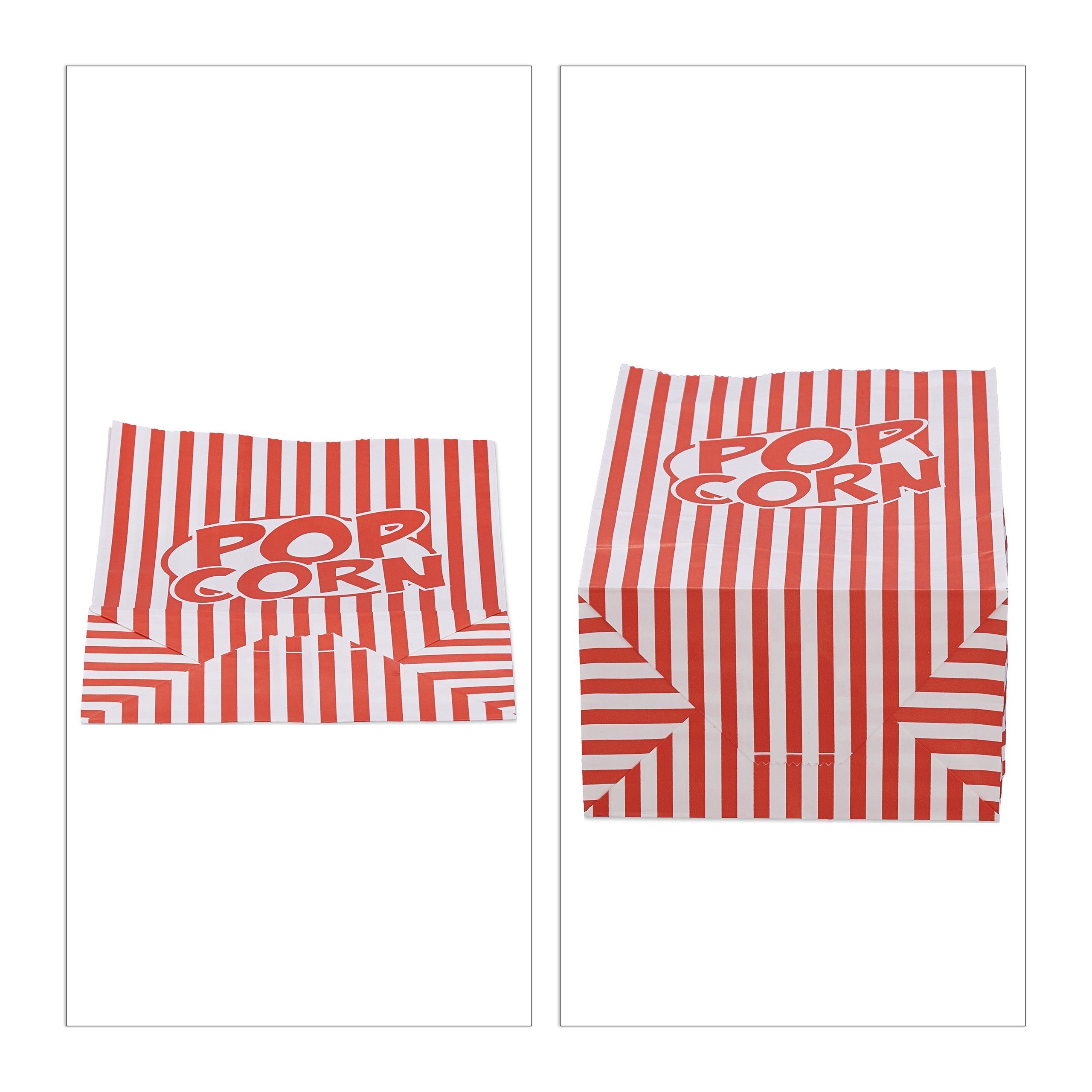Popcorntüten Set, relaxdays rot-weiß 144er Papier Snackschale