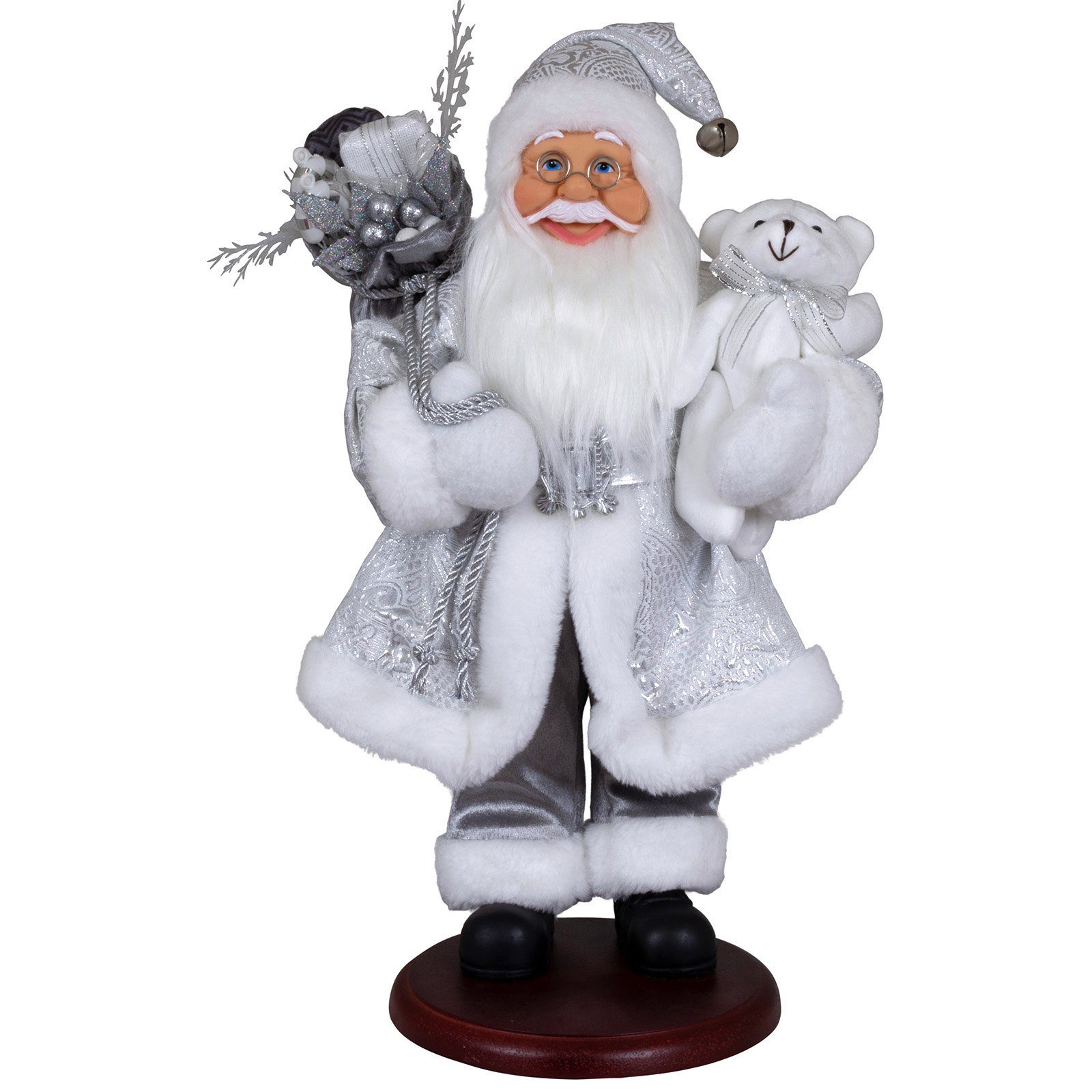 Christmas Paradise 45cm Weihnachtsdeko), Olaf steht silber, Podest Podest 1 St., Weihnachtsmann auf auf (Dekofigur