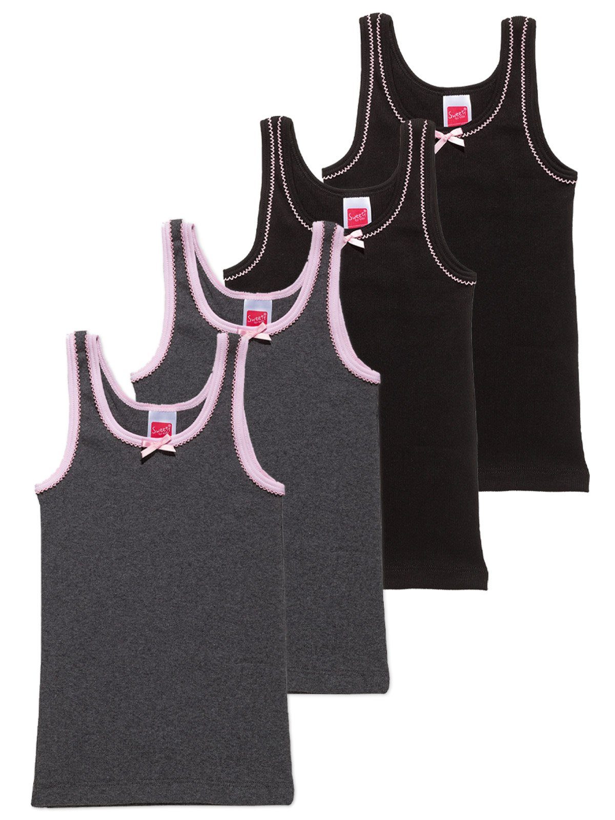 Sweety for Kids carbon Sparpack Markenqualität schwarz Mädchen Achselhemd 4er Unterhemd Doppelripp hohe (Spar-Set, 4-St)