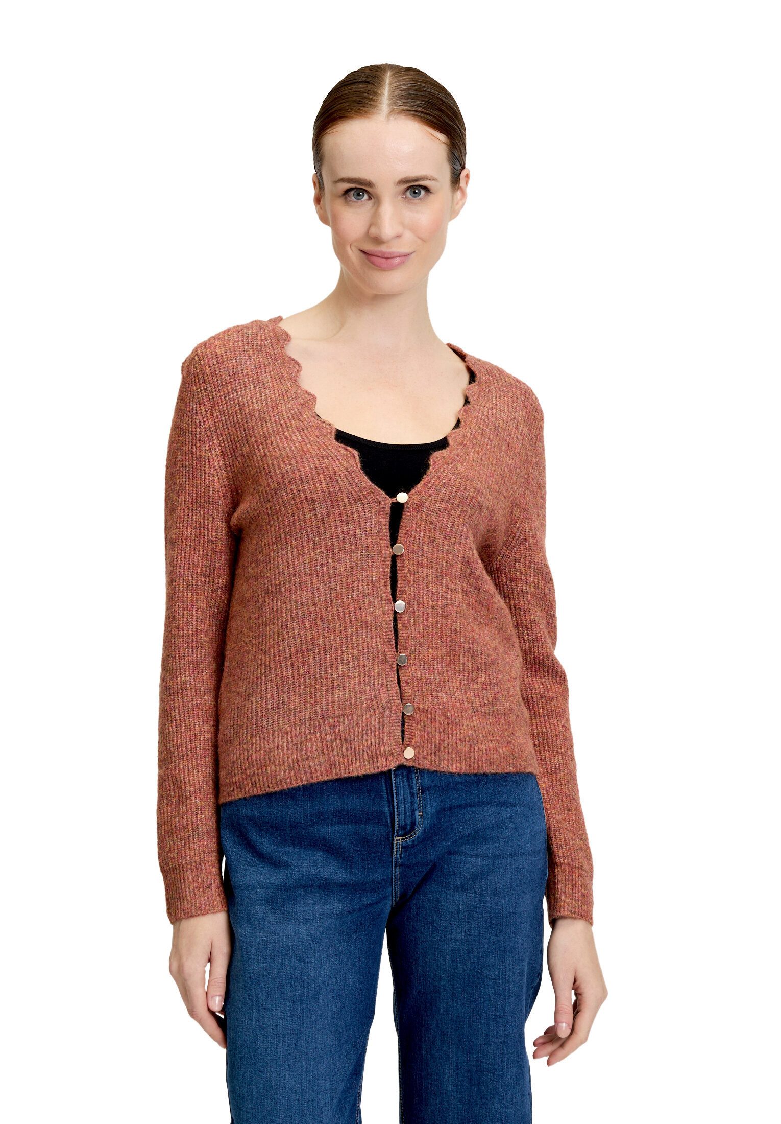 Cartoon Strickjacke Damen mit V-Ausschnitt (1-tlg) Häkelstich