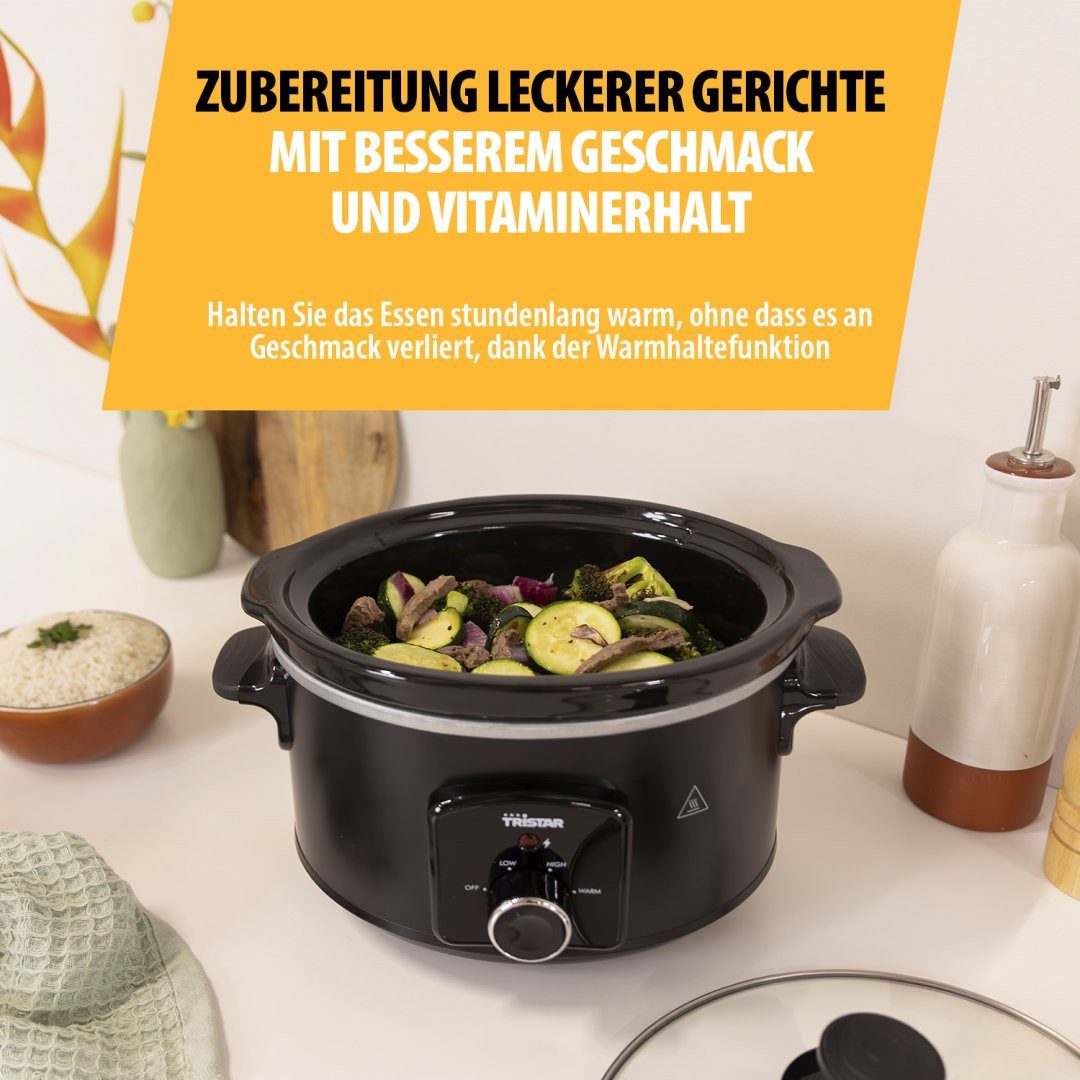 Tristar Dampfgarer Tristar Schongarer – 3,5L Edelstahl Keramiktopf mit 2 Hitzestufen und, 180 W, Keramische Beschichtung - Regelbarer Thermostat