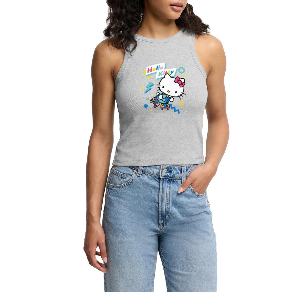 T-Shirt Hello Kitty 90er Stil Mit Rollschuhen Cropped Frauen Organic Tank Top