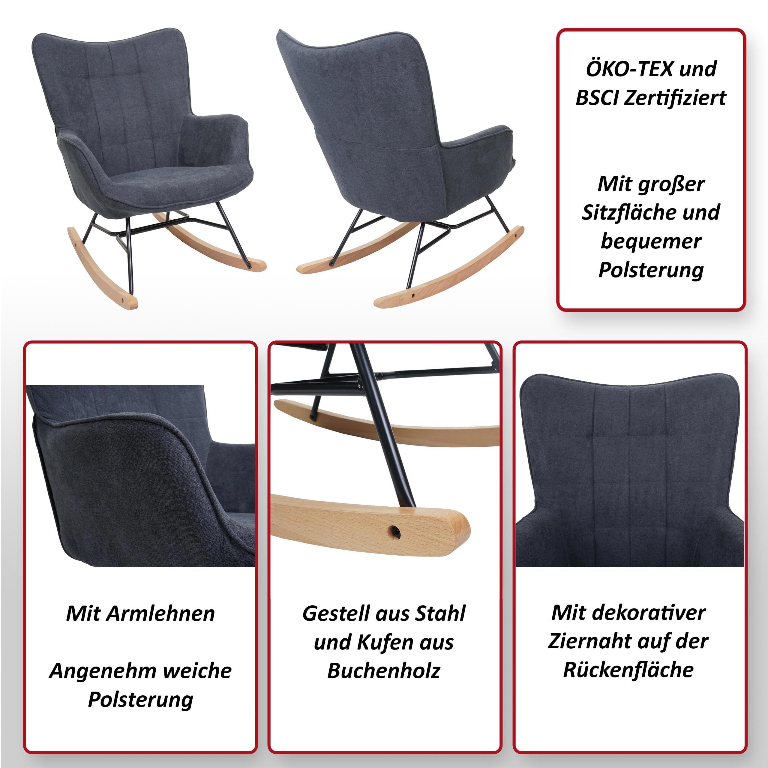 MCW Schaukelstuhl MCW-K36, Schaukelfunktion, Große Sitzfläche, Bequeme Polsterung
