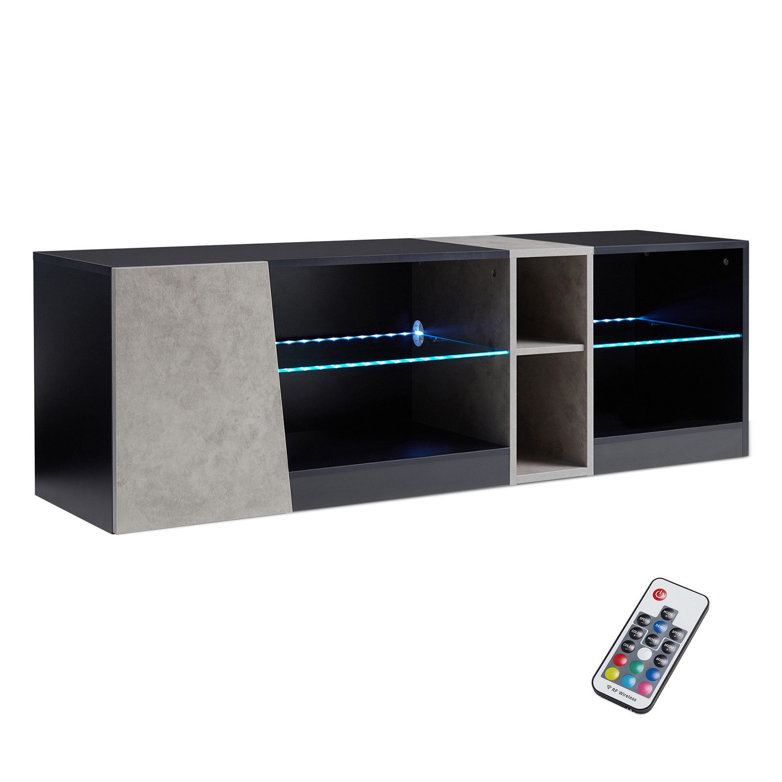 Mondeer Lowboard LED TV-Schrank, Breite 140cm mit 5 offenen Fächern und 1 T günstig online kaufen