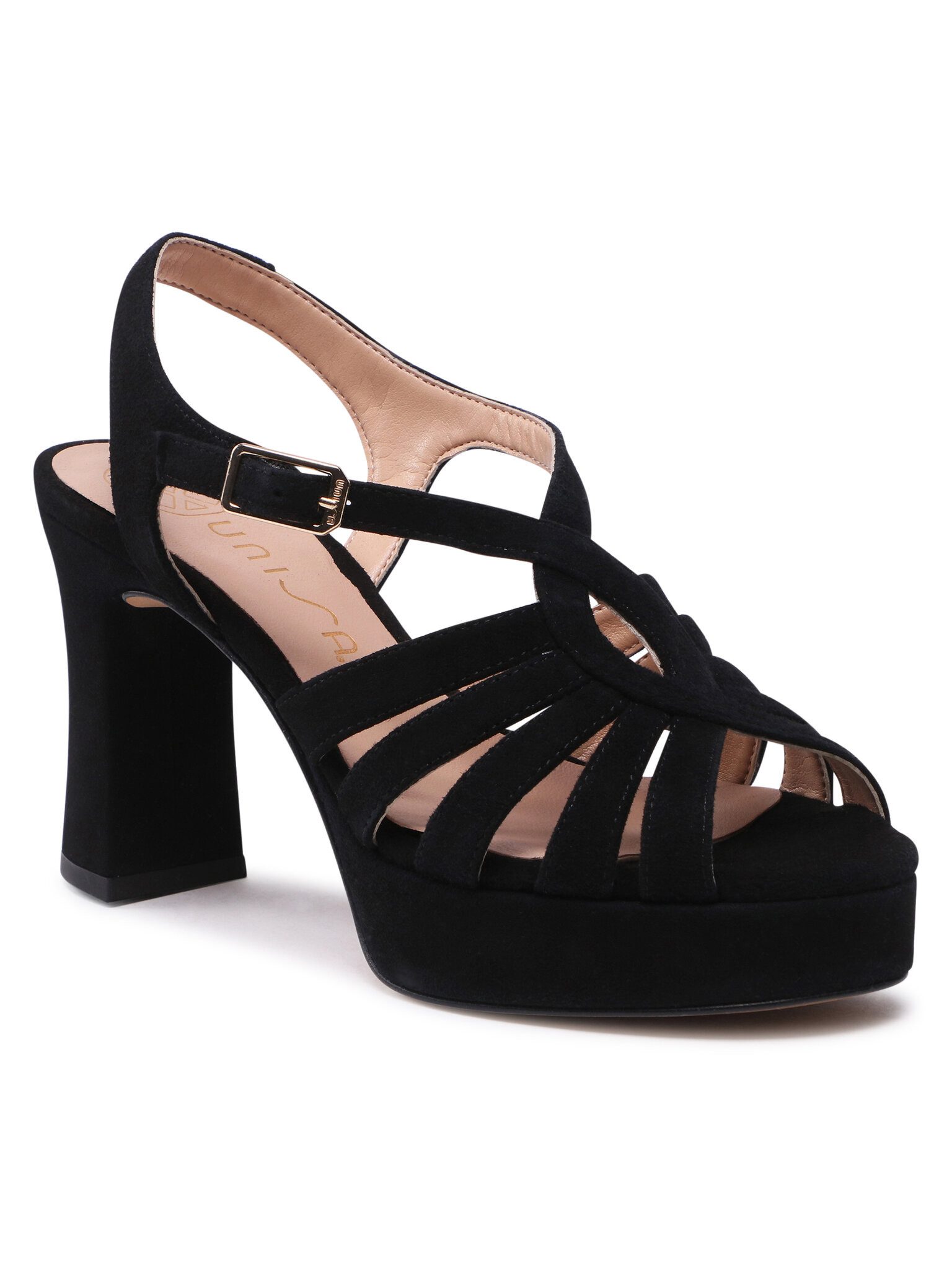 Sandales Plateforme Unisa WAFLE_KS - Noir Cuir - Taille 40 EU - Talon >7cm - Neuf