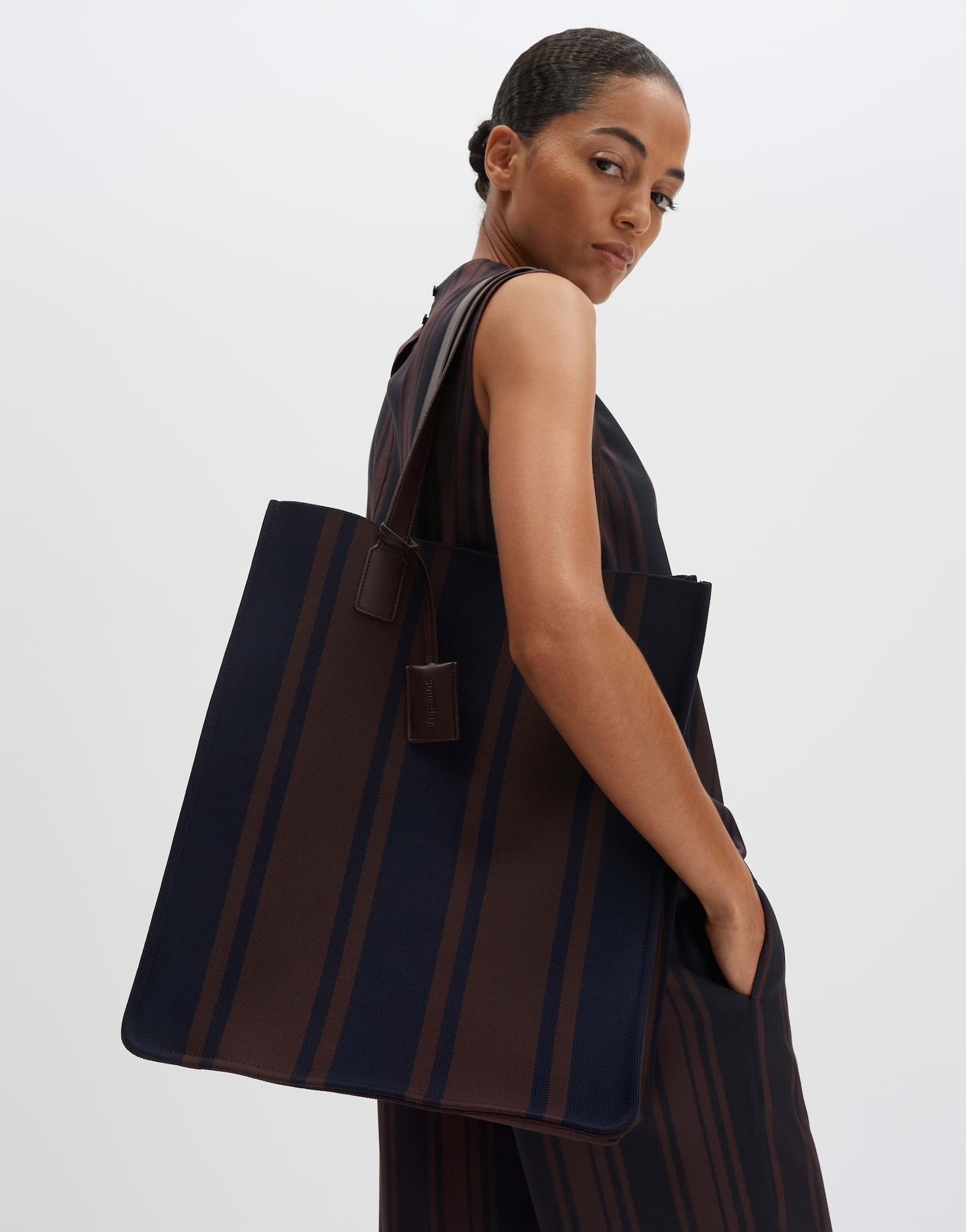 someday Shopper Bavora bag aus Milano Strick mit festem Griff, Robuste Tote Bag im modernen Streifenlook