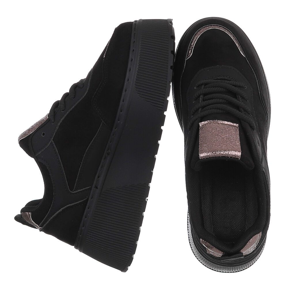 Ital-Design Damen Plateau-Sneaker mit Schnürung für Alltag Sneaker (92002685) Keilabsatz/Wedge Sneakers Low in Schwarz