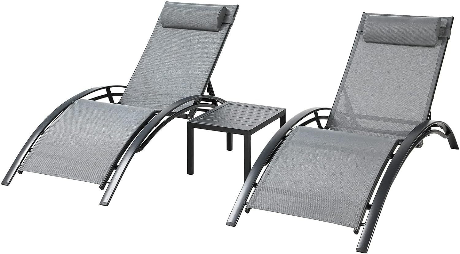 TLGREEN Gartenliege 2er Aluminium Sonnenlieg mit Tisch, 2er Lounge Sonnenli günstig online kaufen