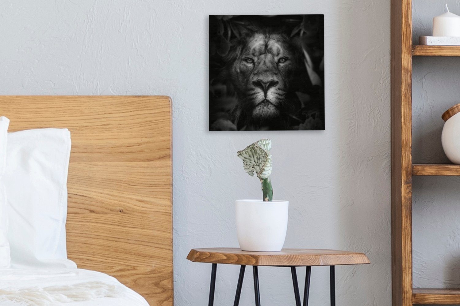 Tiere - Bilder Weiß, Wohnzimmer Schwarz für Dschungel (1 St), Löwe Schlafzimmer OneMillionCanvasses® - Leinwand - - Leinwandbild