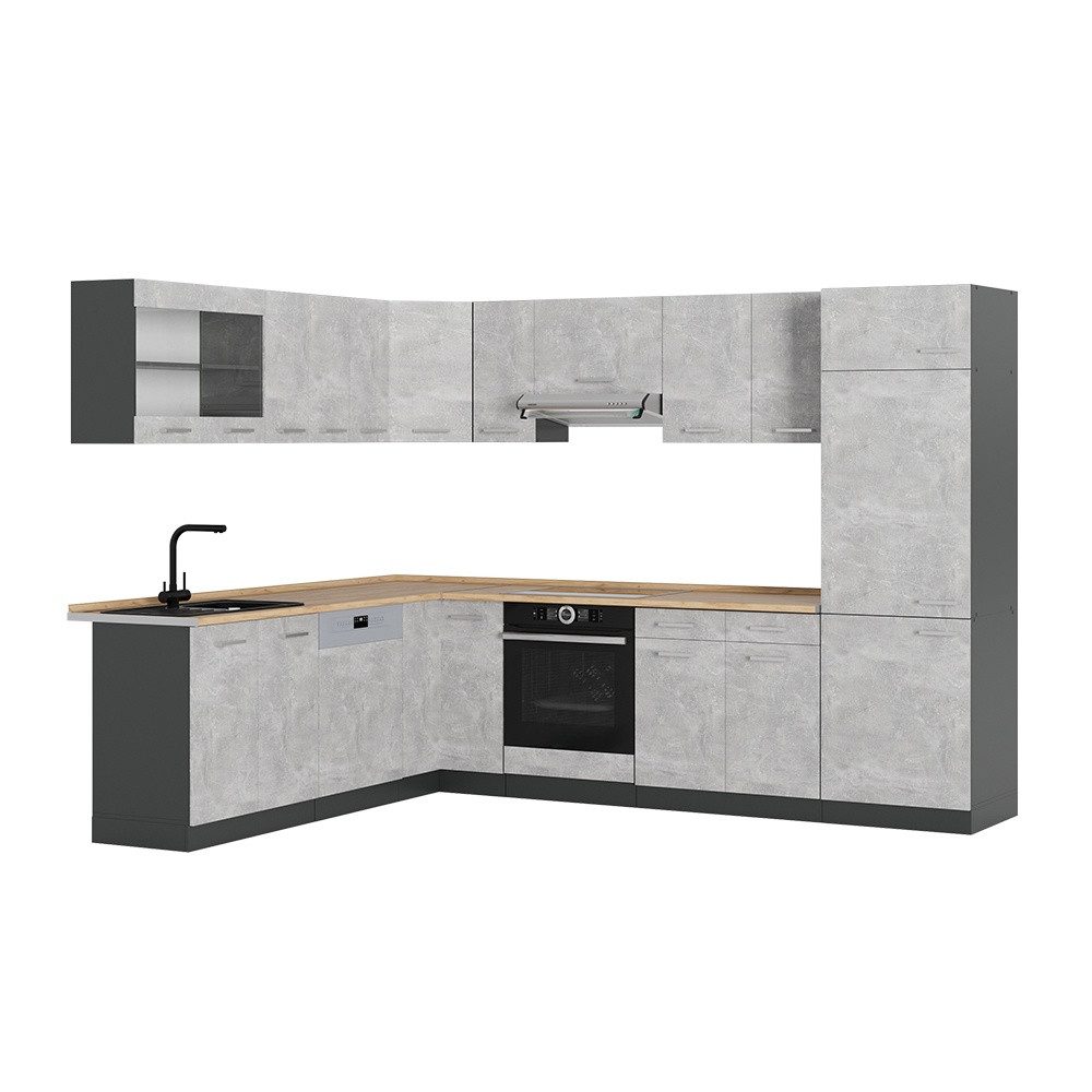 Vicco Winkelküche R-Line, Beton/Anthrazit, 287 x 227 cm ohne Arbeitsplatte