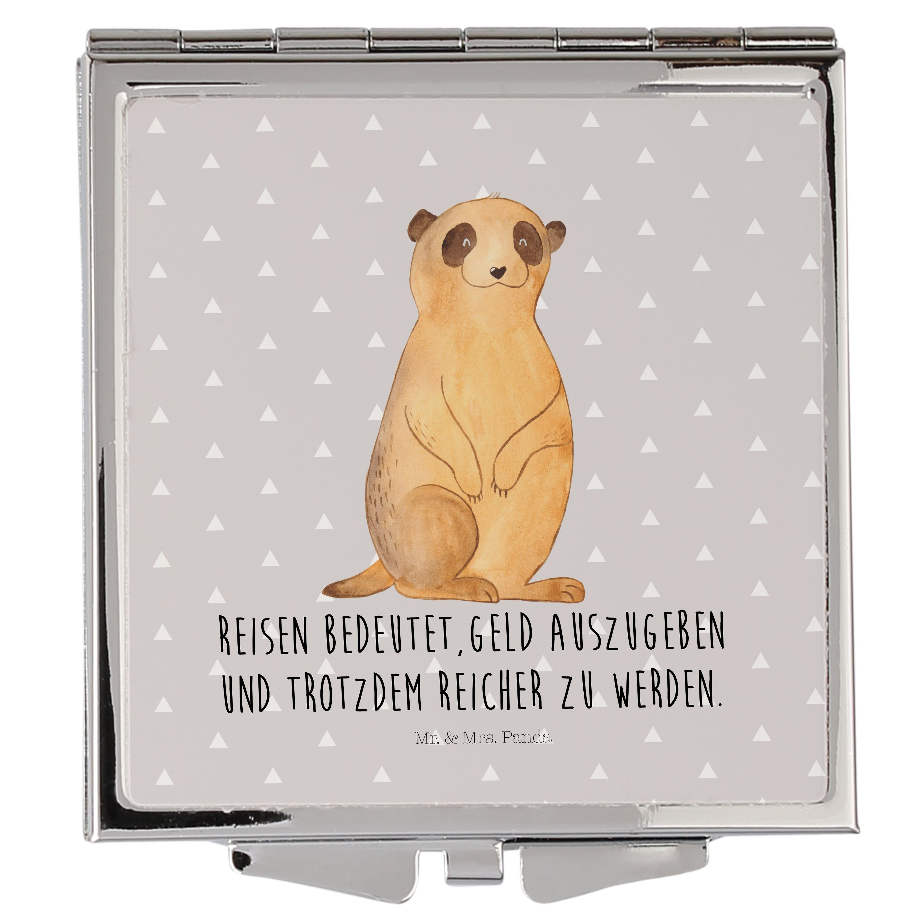 Erdmännchen Panda Geschenk, Pastell Afr (1-St) Schminkspiegel, Kosmetikspiegel Wildtiere, Grau - Mrs. & Mr. -