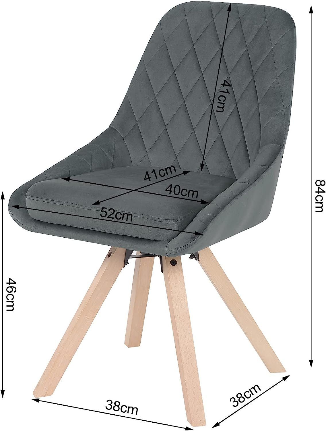 Woltu Polsterstuhl (4 St), Dunkelgrau Samtbezug, mit drehbar, Küchenstuhl