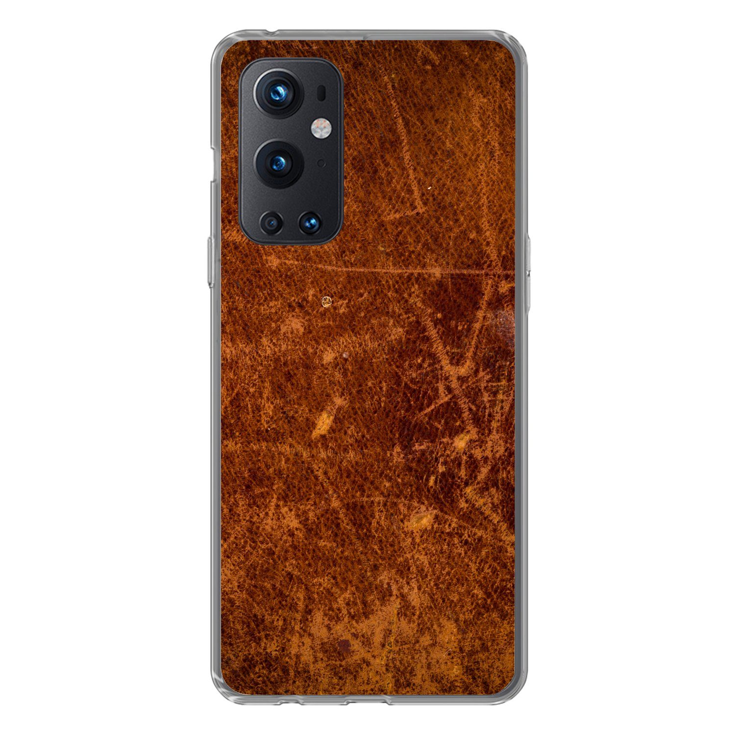 MuchoWow Handyhülle für OnePlus 9 Pro Leder - Lederoptik - Braun - Orange, Phone Case, Silikon, Schutzhülle Dünn