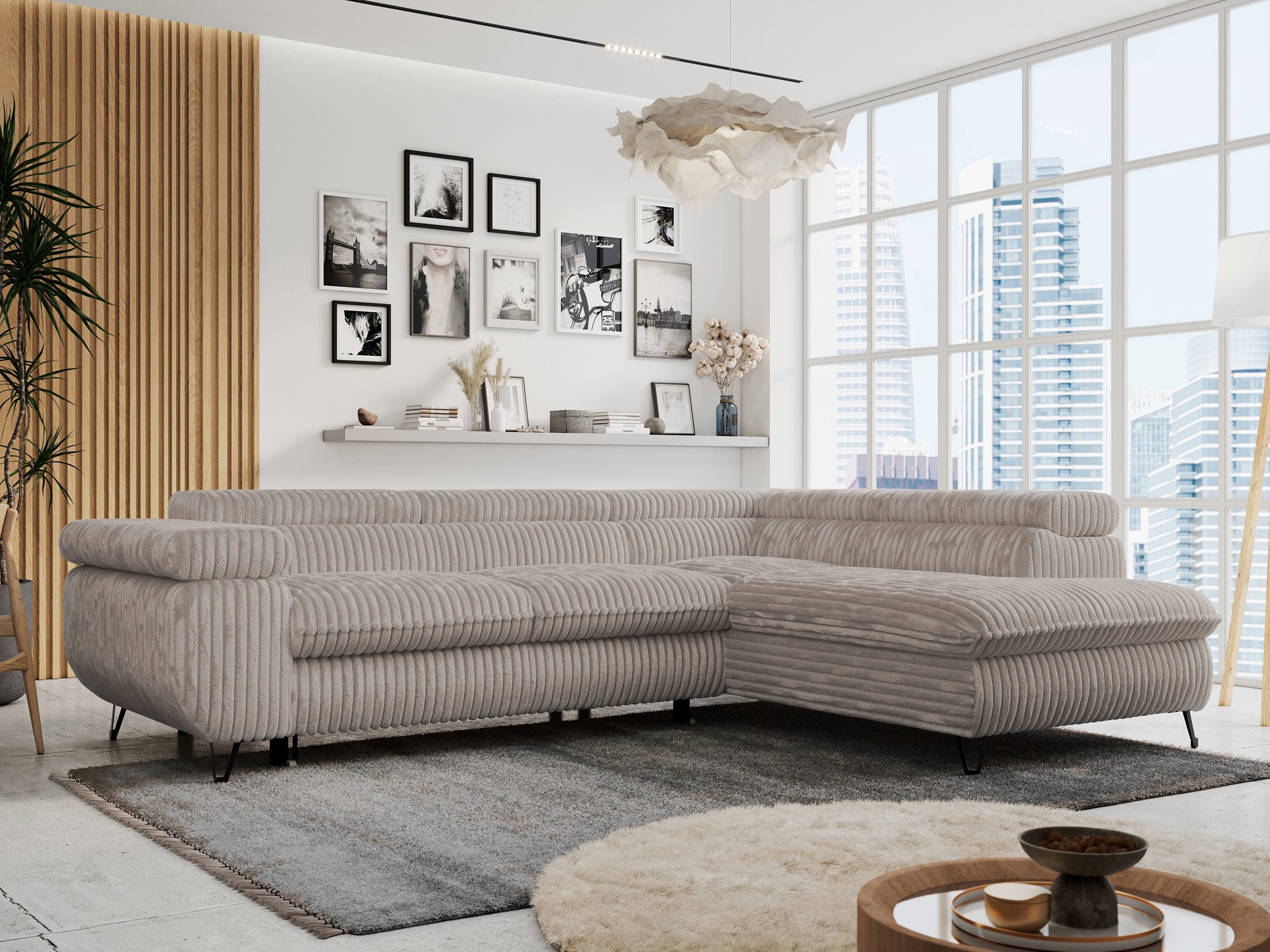 MKS MÖBEL Ecksofa PETER L, Set, Ecksofa L-form, HR35-Schaum, Wellenfederkern, Bettfunktion, Einstellbare Kopfstützen, Bettkasten