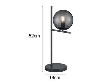 meineWunschleuchte LED Nachttischlampe, Dimmfunktion, LED wechselbar, Warmweiß, groß-e dimmbar-e mit Rauchglas Glas-kugel Lampenschirm, Höhe 52cm