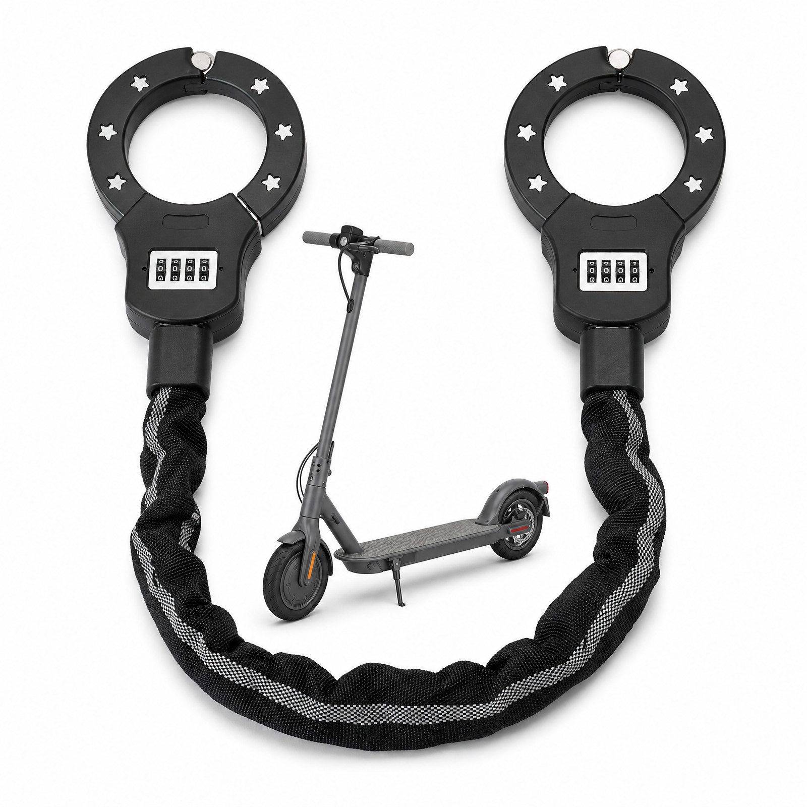 TLGREEN Kettenschloss E Scooter Schloss mit Zahlencode (6mm gehärtete Stahlkette schlüsselloses Kettenschloss, 4-stelliger Code mit 10.000 Kombinationen), für E Scooter/Fahrräder/E-Bike/Motorrad