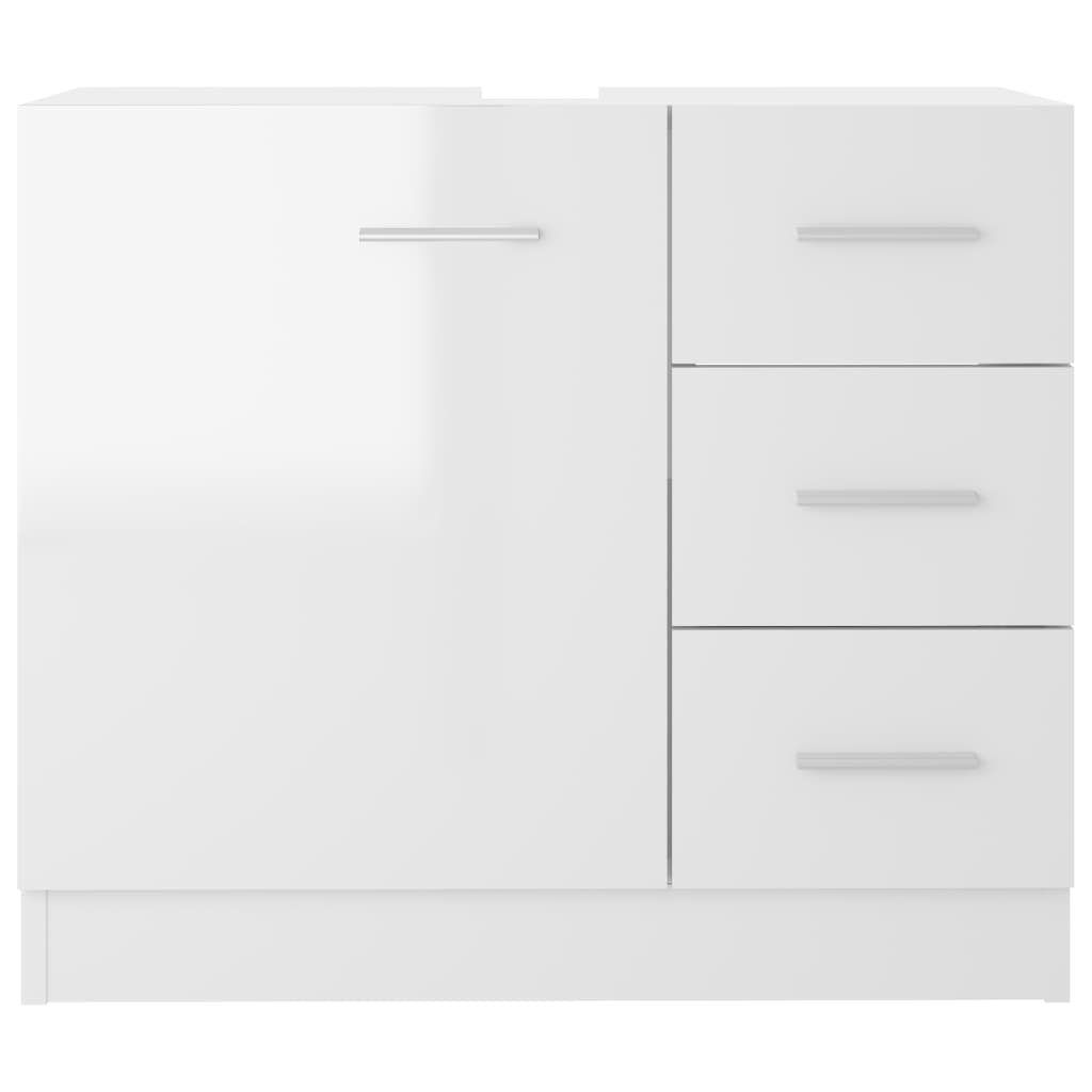 Badezimmer-Set Spanplatte, Waschbeckenunterschrank 63x30x54 (1-St) vidaXL cm Hochglanz-Weiß
