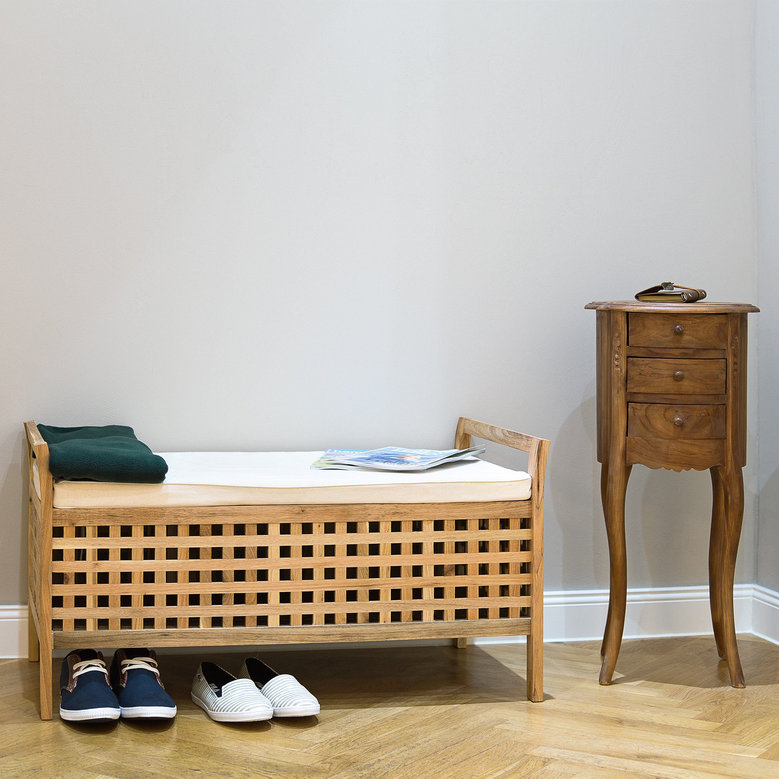 relaxdays Sitzbank Walnuss mit Stauraum
