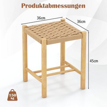 COSTWAY Barhocker, 2er Set, mit Fußstütze, Massivholz, Sitzhöhe 45cm, 150kg