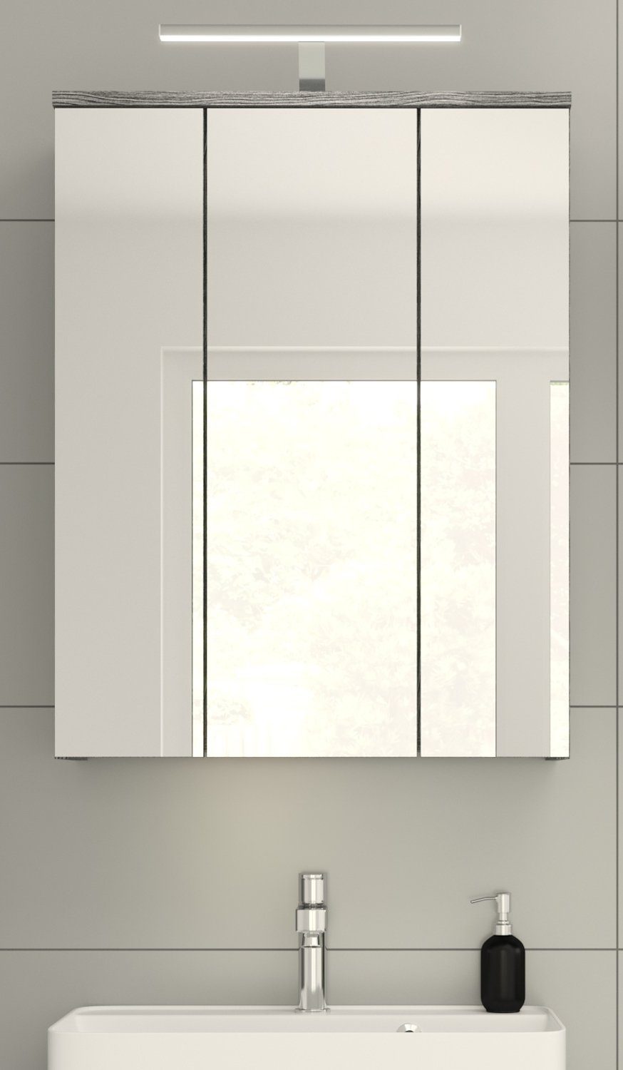 grau BxH Blake x in 3-türig xonox.home 77 cm) 60 Rauchsilber, Badezimmerspiegelschrank (Badschrank 3D