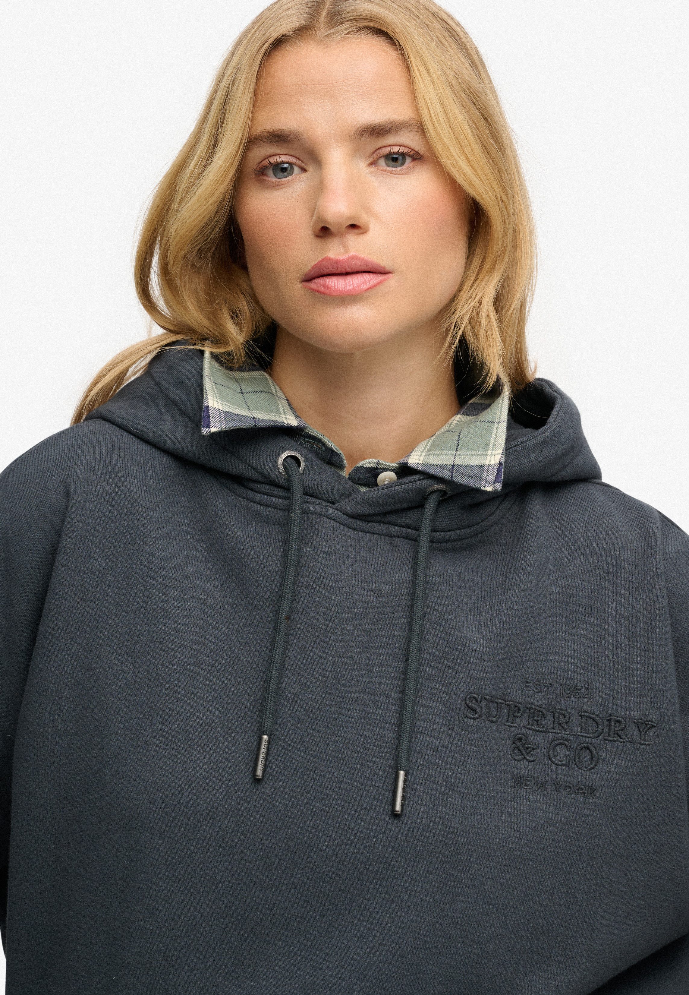 Superdry Kapuzensweatshirt Luxe Casual Emb Relaxed Hood Baumwolle, oversize