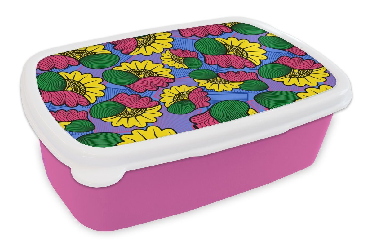 MuchoWow Lunchbox Blumen - Muster - Afrika, Kunststoff, (2-tlg), Brotbox für Erwachsene, Brotdose Kinder, Snackbox, Mädchen, Kunststoff rosa