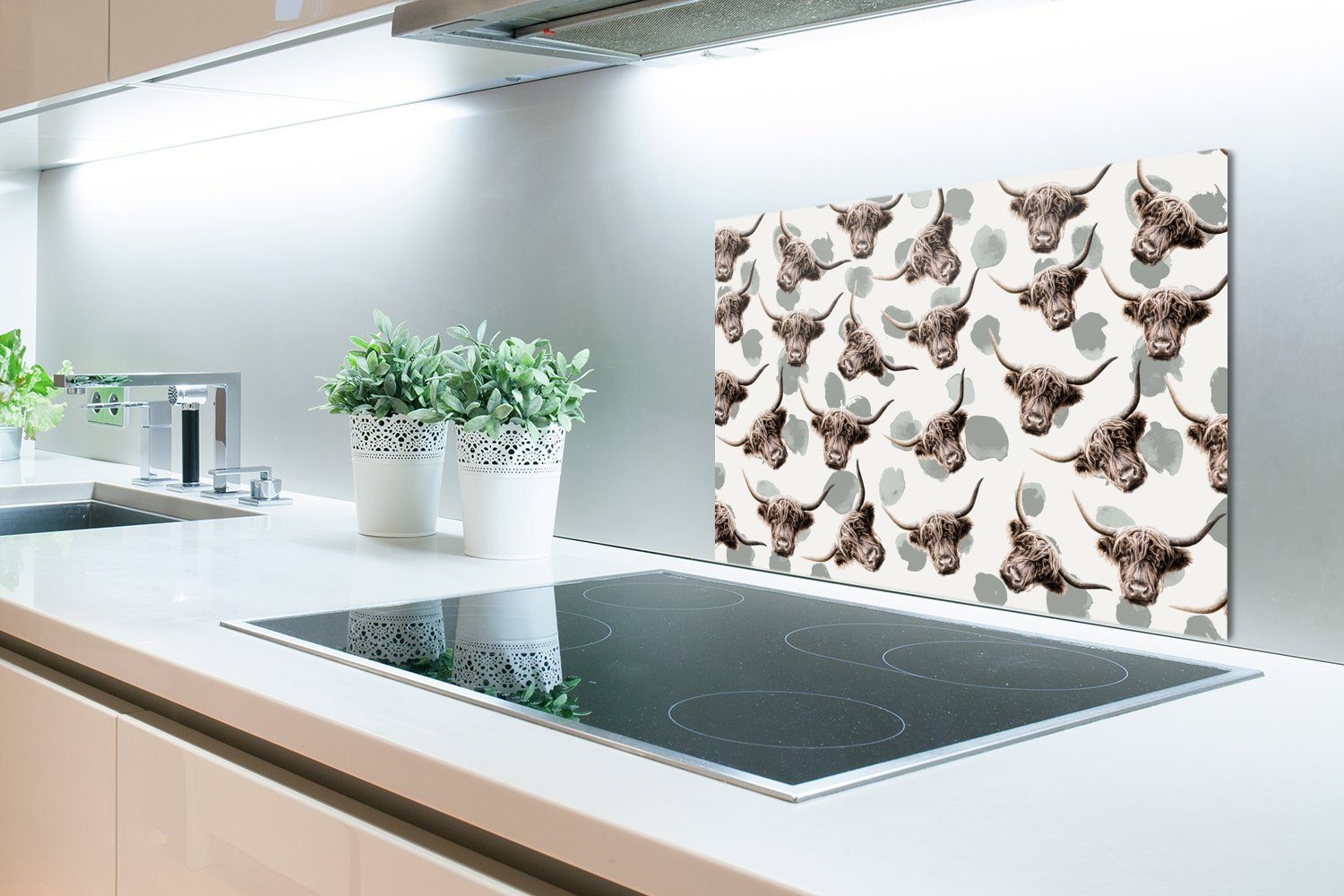 Tiere aus Schottischer Wandschutz, cm, Herdblende Küchenrückwand 60x40 Temperaturbeständig MuchoWow (1-tlg), - - Highlander, Muster küchen