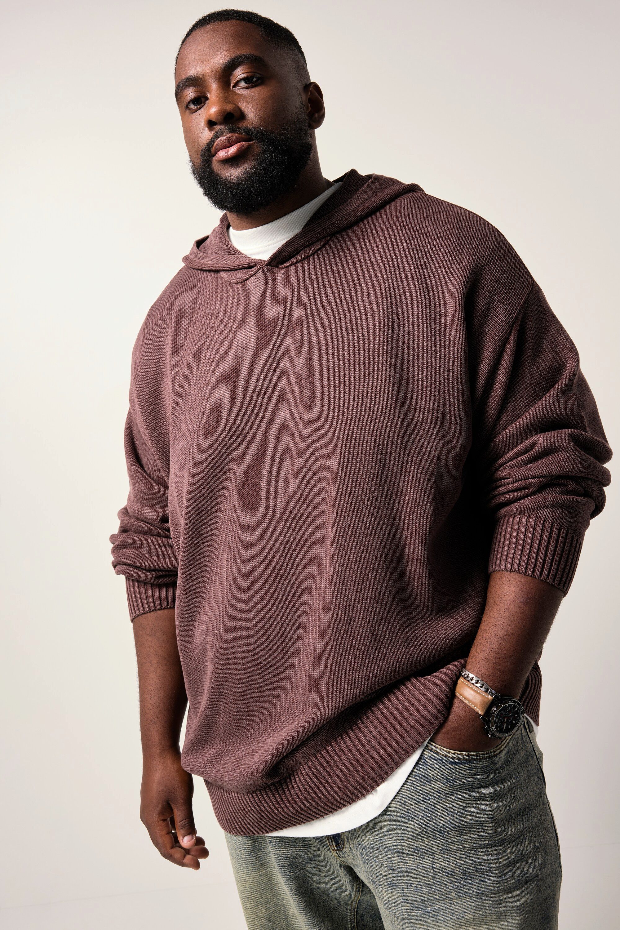 STHUGE Rundhalspullover STHUGE Strickhoodie Kapuzenpullover bis 7 XL günstig online kaufen