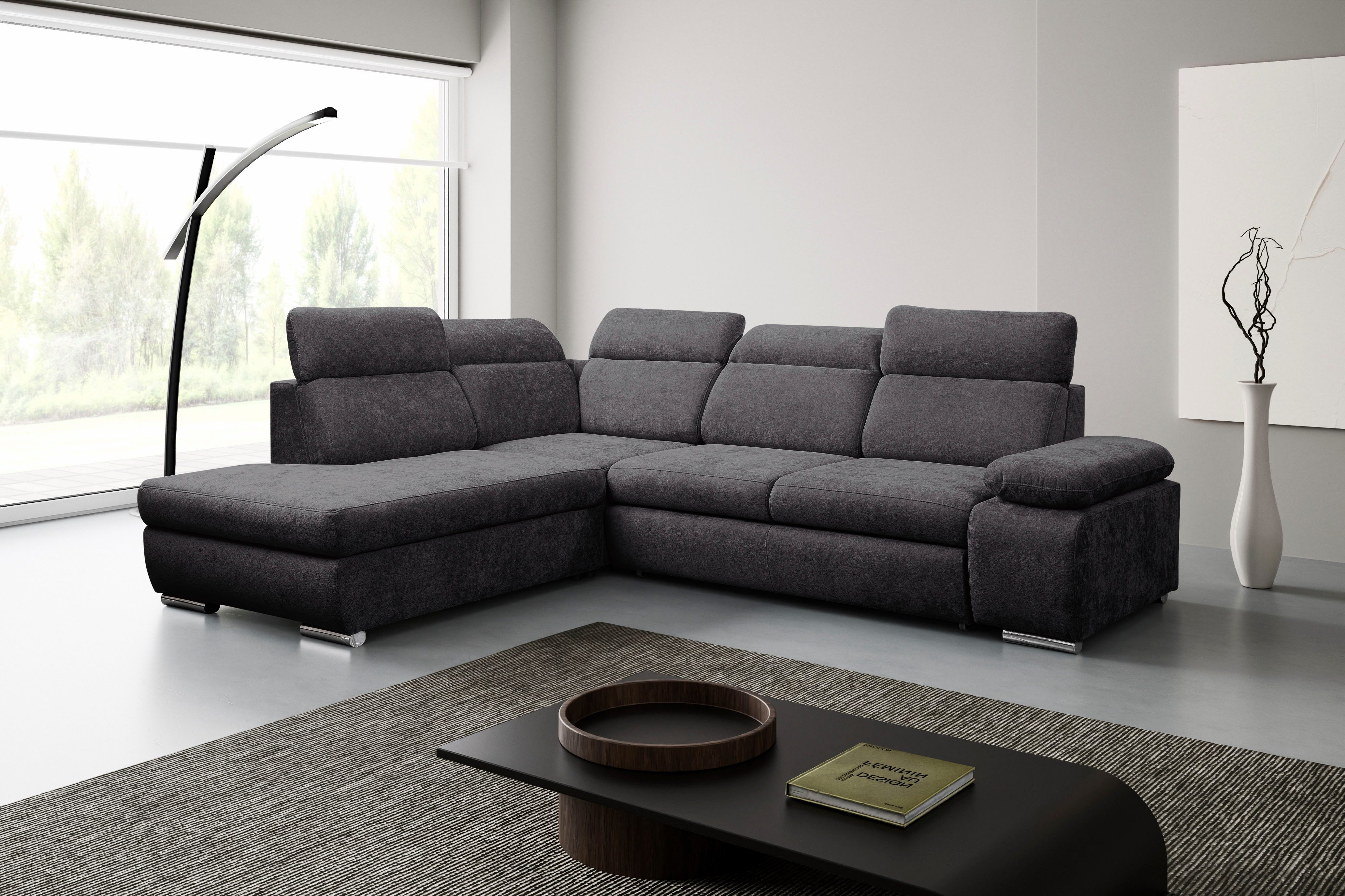 WERK2 Ecksofa Alicante inkl. Kopfteilverstellung, Bett & Bettkasten, viel Platz, Chenille, L-Form, XXL, Schlaffunktion, Bettkasten