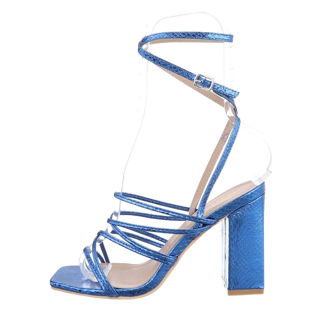 in Blockabsatz Damen Party Sandaletten Abendschuhe Ital-Design Sandalette Sandalen & Clubwear Blau &
