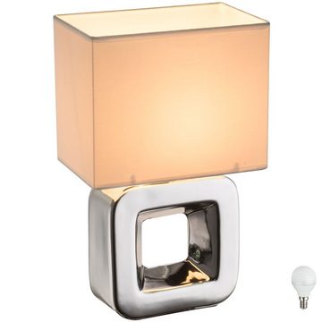 etc-shop LED Tischleuchte, Leuchtmittel inklusive, Warmweiß, Keramik Tisch Leuchte Wohn Arbeit Zimmer Lese Würfel Stoff