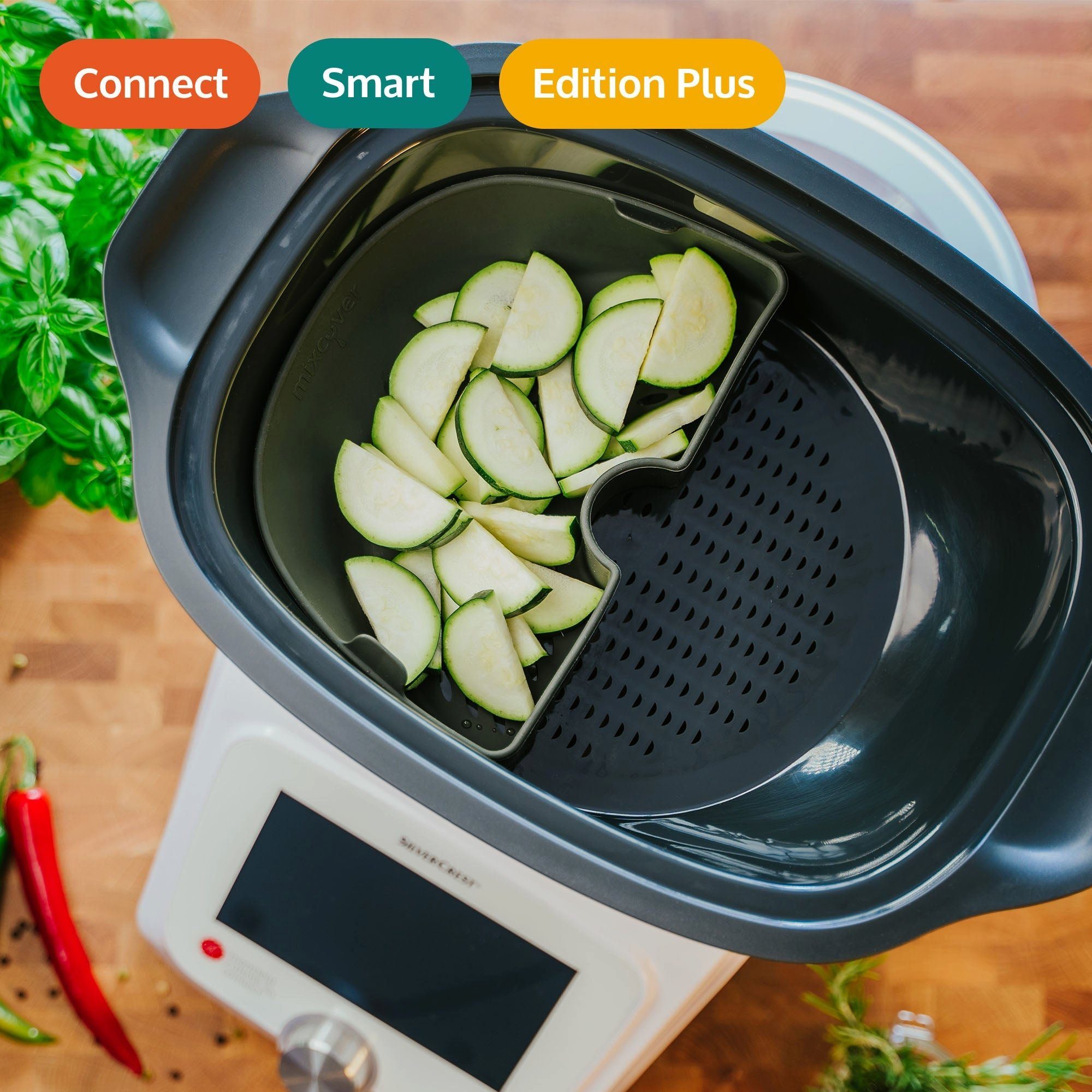 Garraumteiler für mixcover Cuisine Connect Mixcover Smart & Küchenmaschinen-Adapter Monsieur (HALB) Dampfgarraum