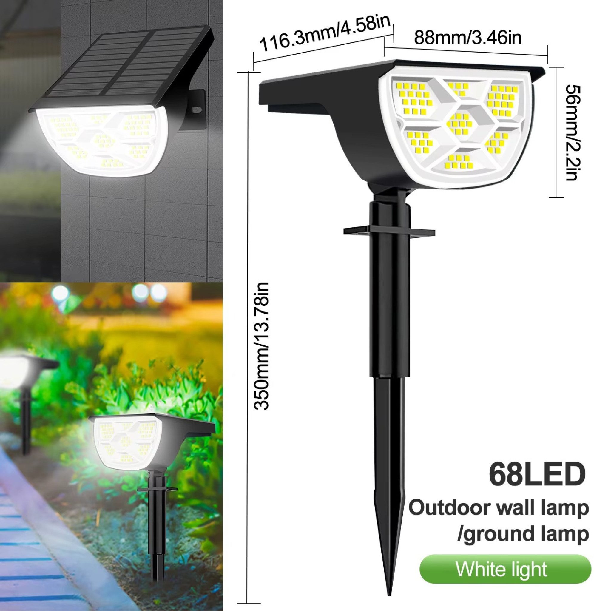 HS.SUPPLY LED Solarleuchte LED Solar Gartenleuchte IP65 mit Erdspieß & Wandhalterung, kaltweiß, LED fest integriert, warmweiß, Tageslichtweiß, RGB, Solarbetrieben, IP65 wetterfest, 90° verstellbar, Erdspieß