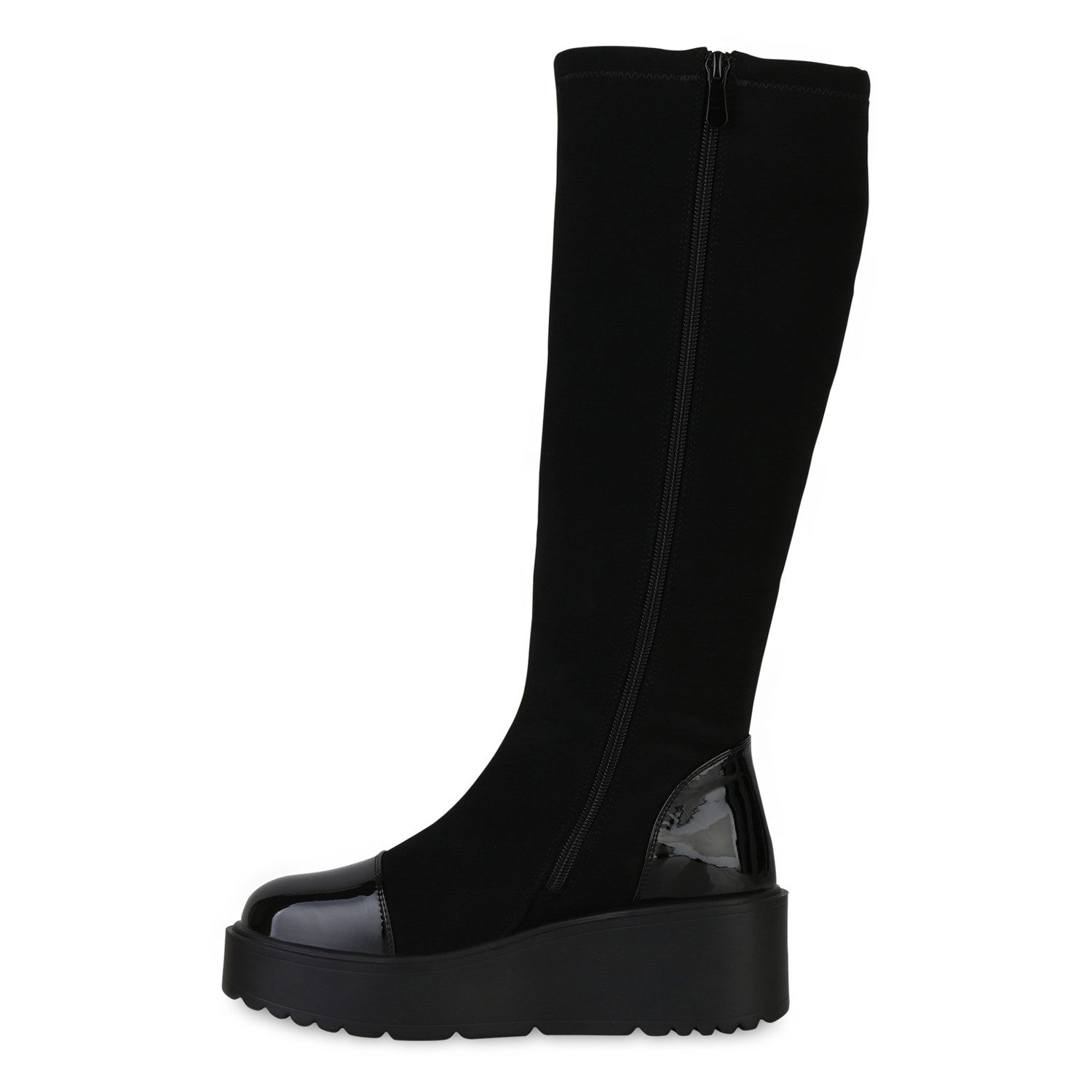 VAN HILL 841340 Keilstiefel Damen Leicht Gefütterte Keilstiefel Stiefel Profil-Sohle