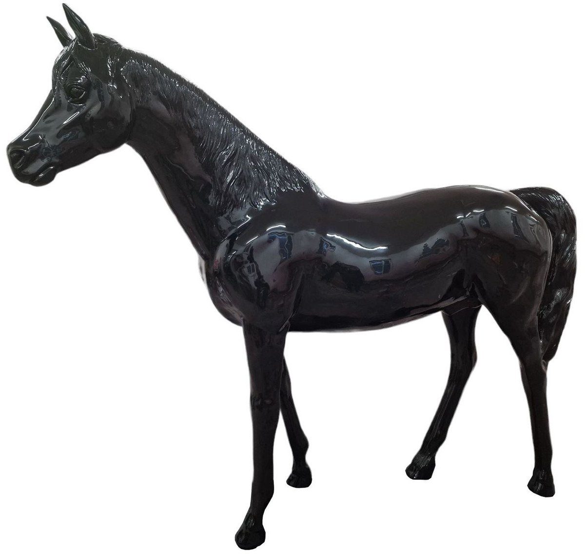 Casa Padrino Skulptur Casa Padrino Luxus Deko Skulptur Pferd Schwarz 220 x H. 195 cm - Riesige Gartenskulptur - Lebensgroße Skulptur - XXL Deko Skulptur - XXL Deko Figur - XXL Tierfigur - Luxus Deko Tierfigur
