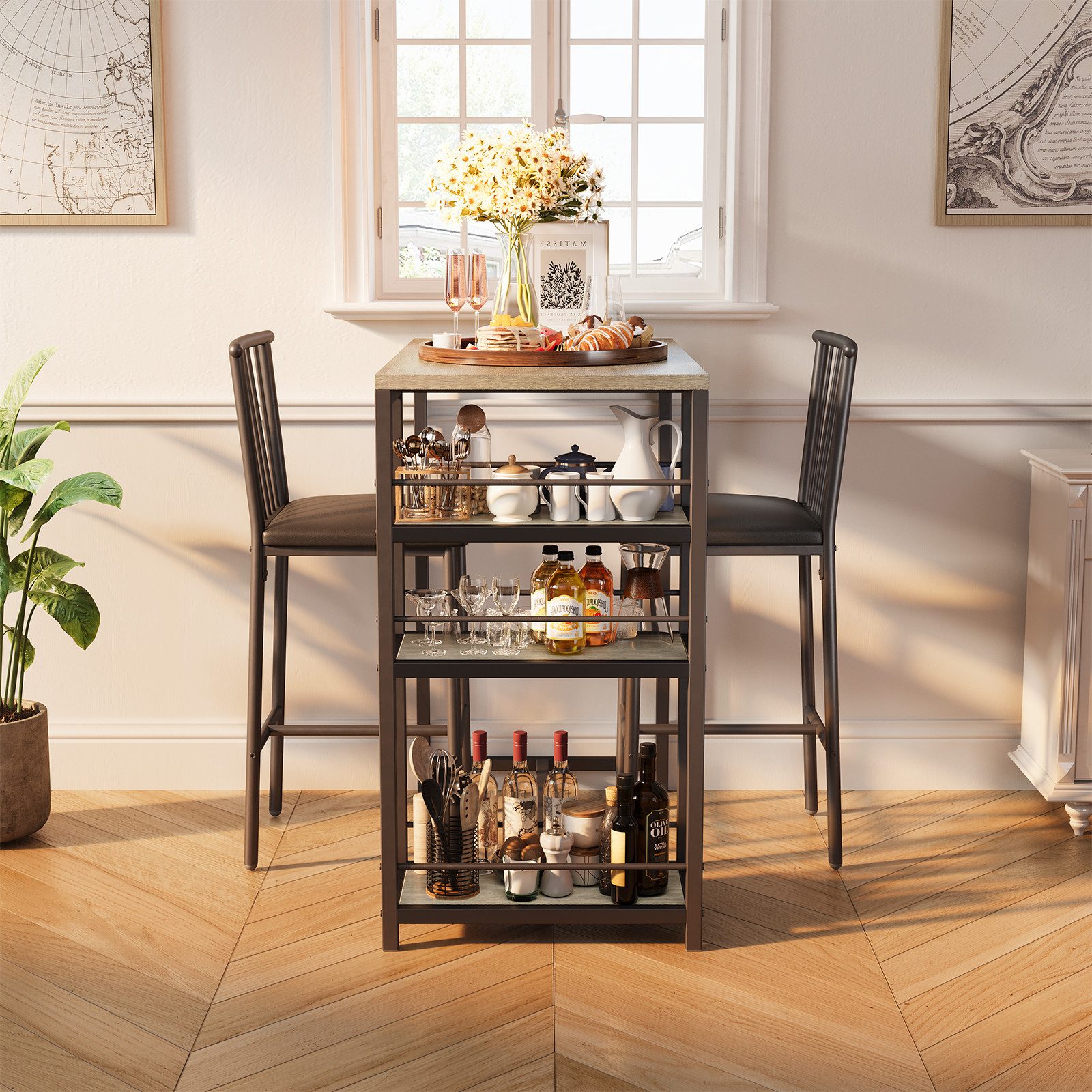 Bealife Bartisch Set 3-tlg,Esstisch/2 Stühlen,mit 3 Regalfächern Stehtisch günstig online kaufen