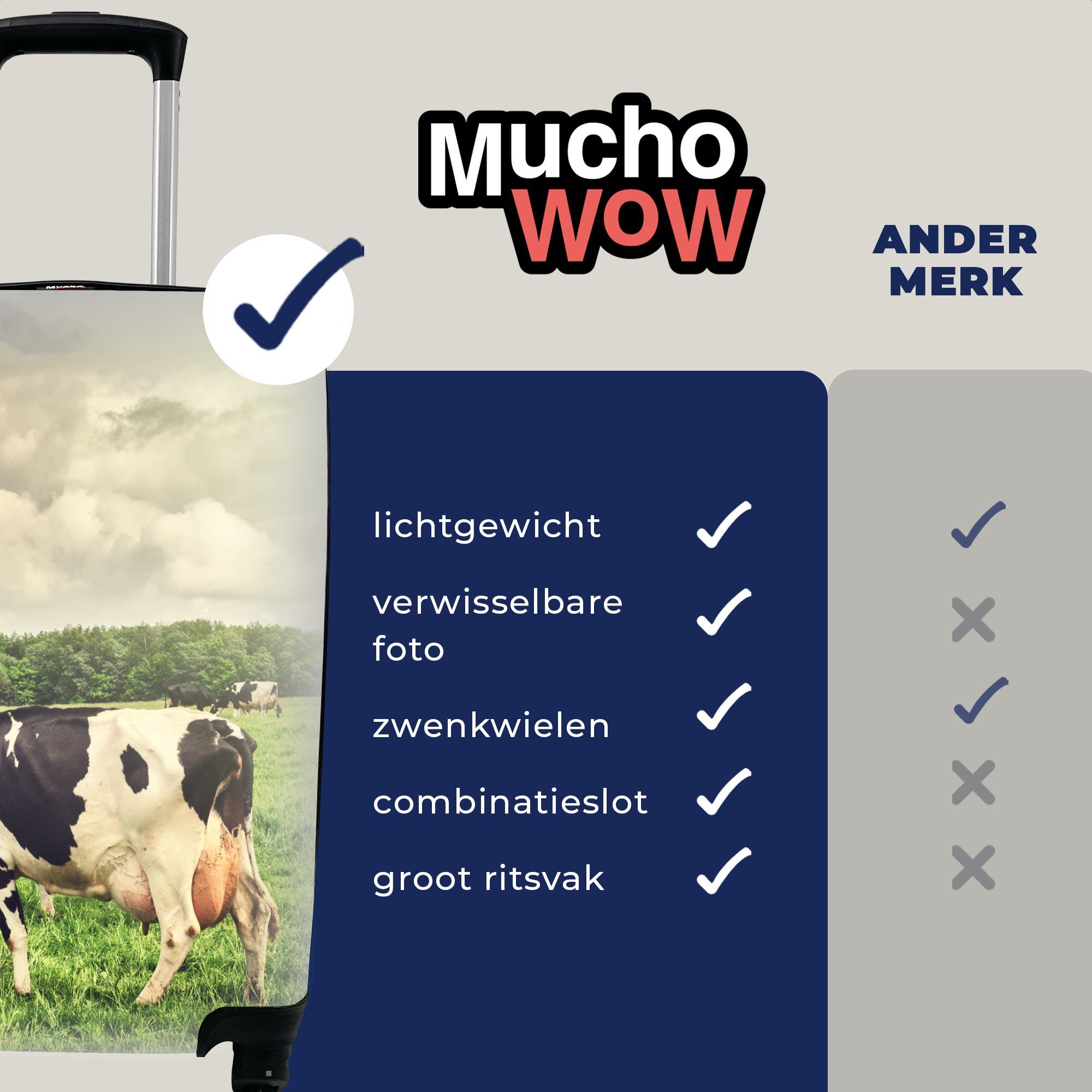 MuchoWow Handgepäckkoffer Kühe für Reisekoffer Weide Tiere Trolley, Natur Rollen, rollen, Reisetasche - Handgepäck mit - Landschaft, 4 - Ferien, 