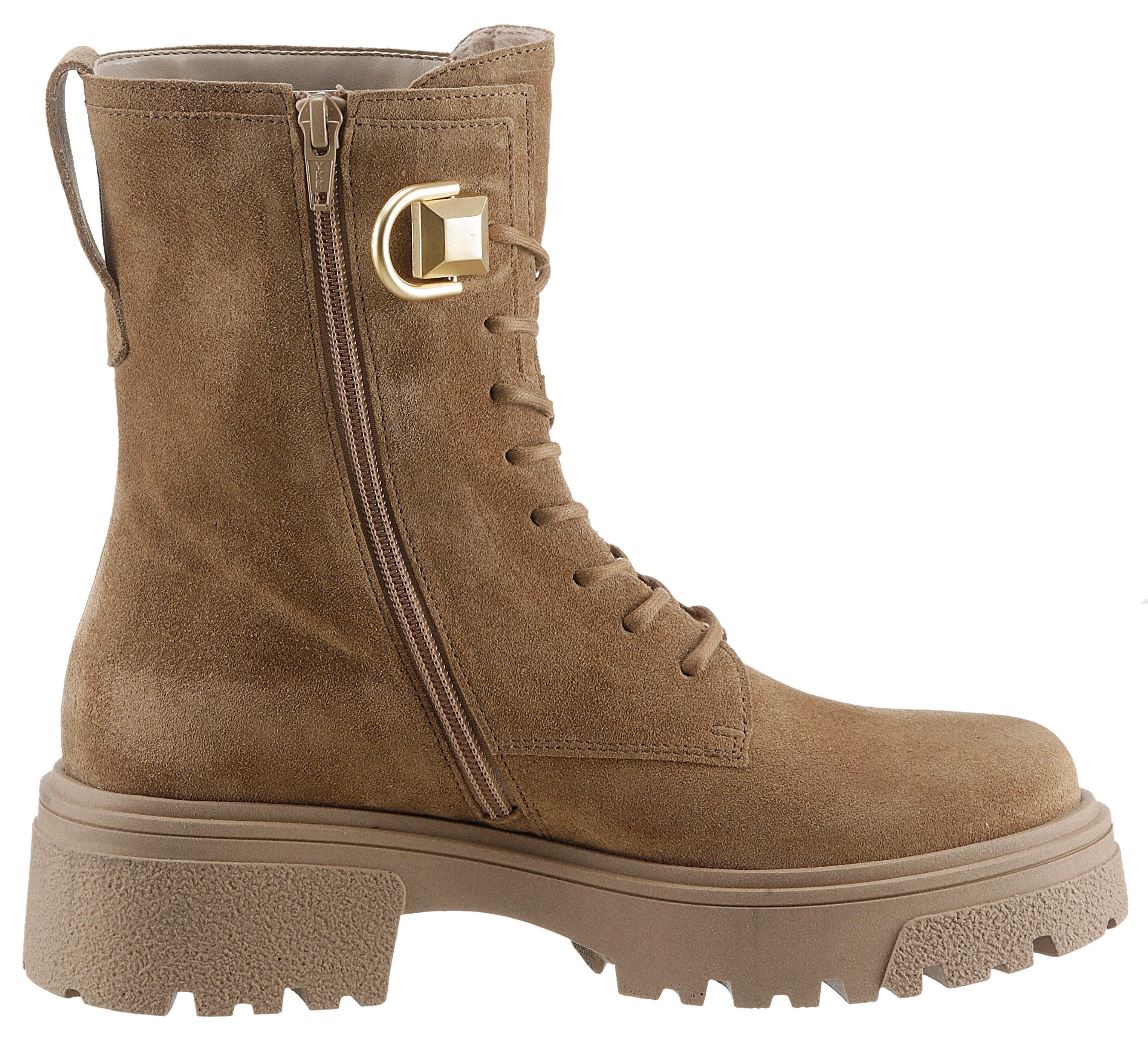 Gabor Schnürstiefelette, Blockabsatz, Plateau, Schnürrboots mit Schmuckelement