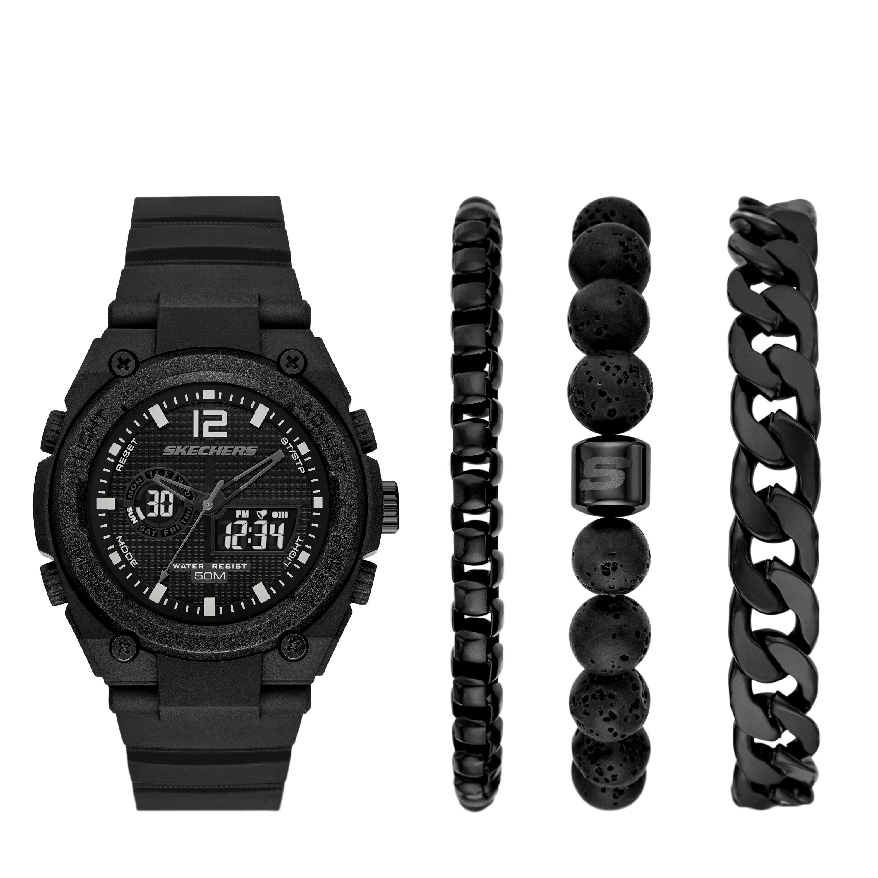 Skechers Chronograph Ana-Digi Set SR9159, (Set, 4-tlg., mit 3 Armbändern), Quarzuhr, Armbanduhr, Ideal auch als Geschenk, analog, digital, Tag