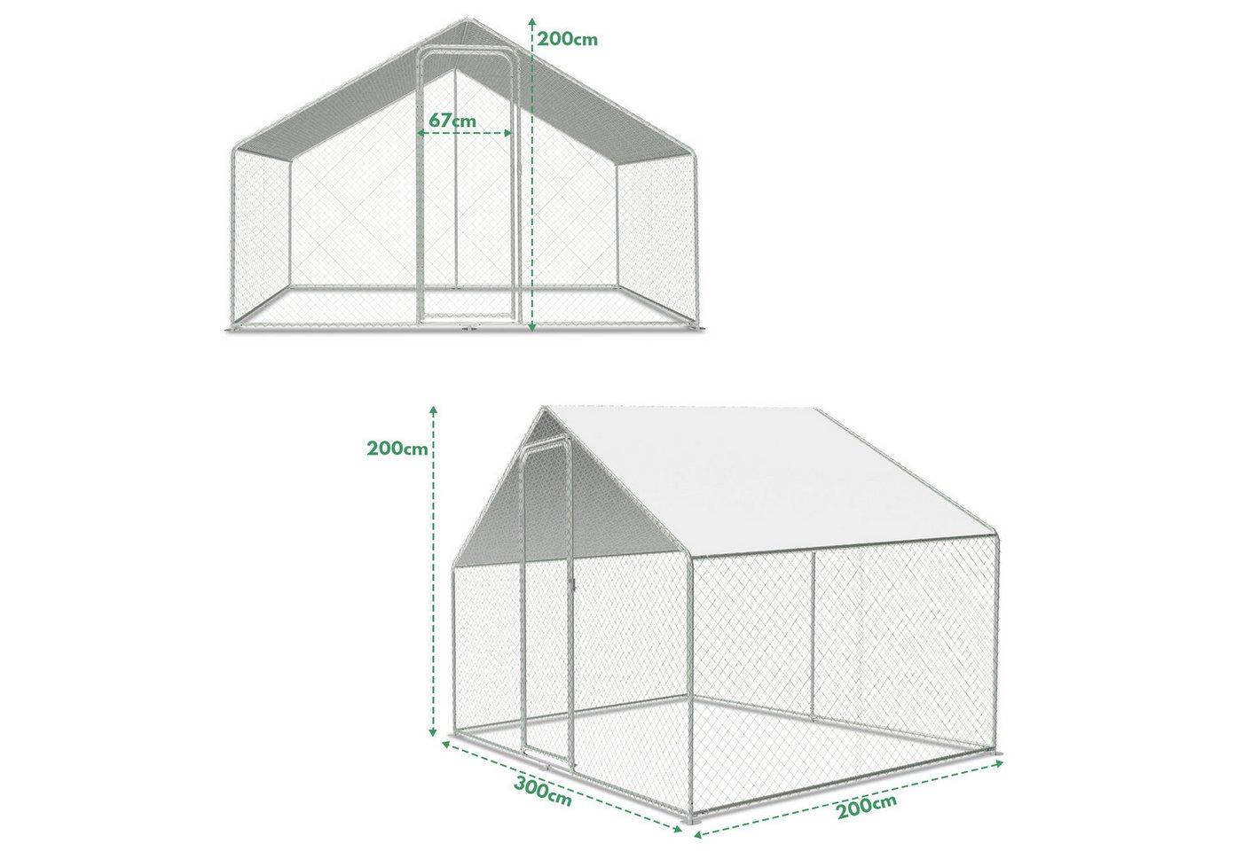 Thumbnail - Clanmacy Freigehege Hühnerstall Hühnerhaus Dach Freilaufgehege Geflügelstall 3x2x2m