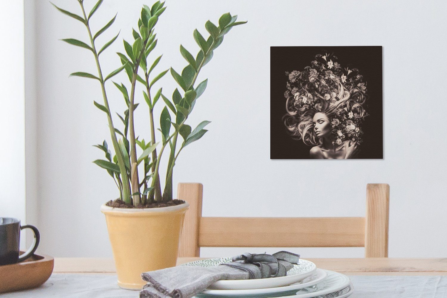 OneMillionCanvasses® Leinwandbild Blumen - für (1 Natur, Frau - Bilder St), Schlafzimmer Wohnzimmer Leinwand