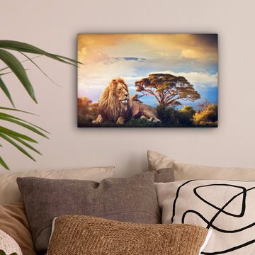 OneMillionCanvasses® Leinwandbild Löwe - Gemälde - Afrika, (1 St), Wandbild Leinwandbilder, Aufhängefertig, Wanddeko, 30x20 cm