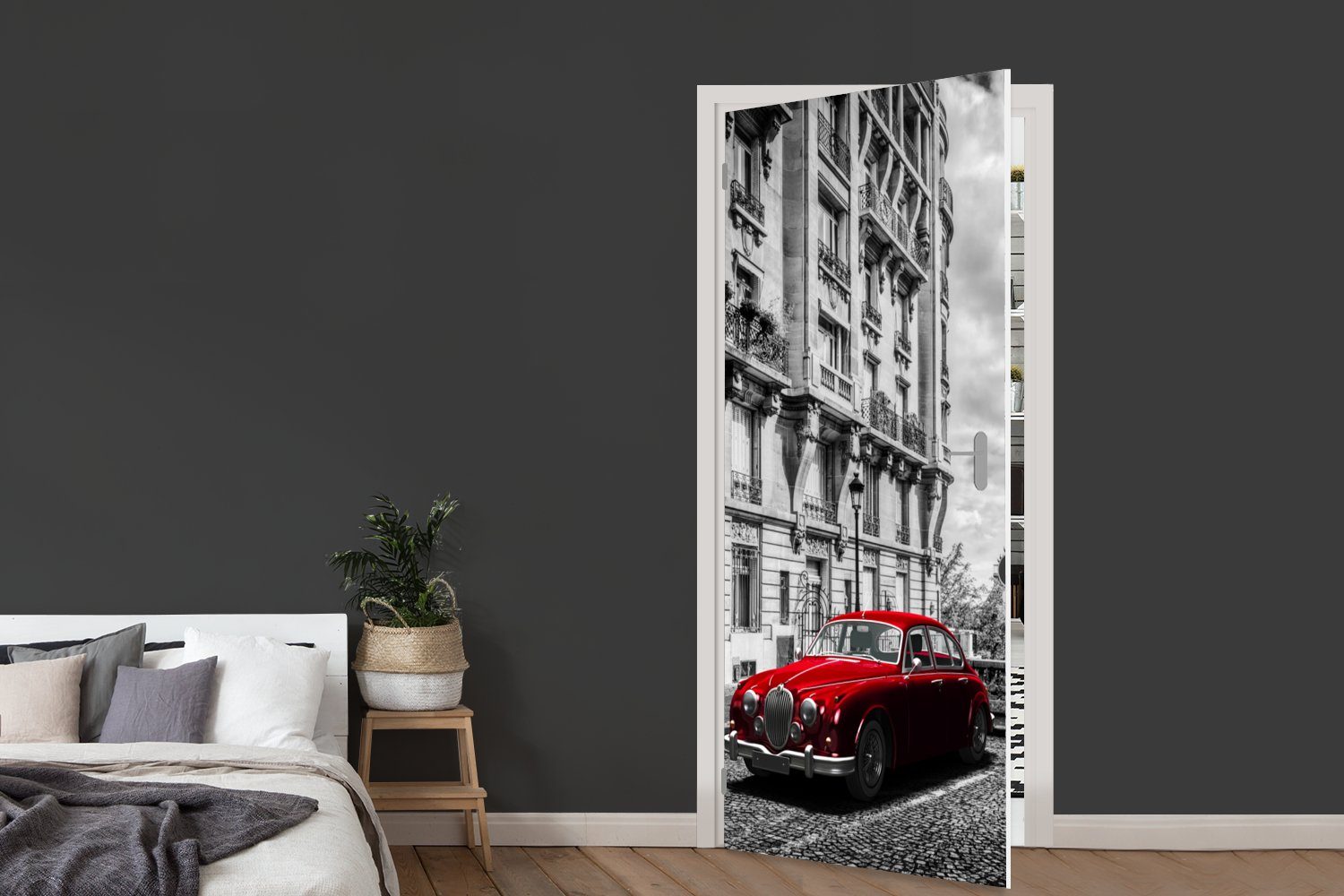 Türtapete Fototapete - Tür, für (1 Auto, Türaufkleber, Paris - bedruckt, - Schwarz Matt, cm Weiß St), 75x205 MuchoWow