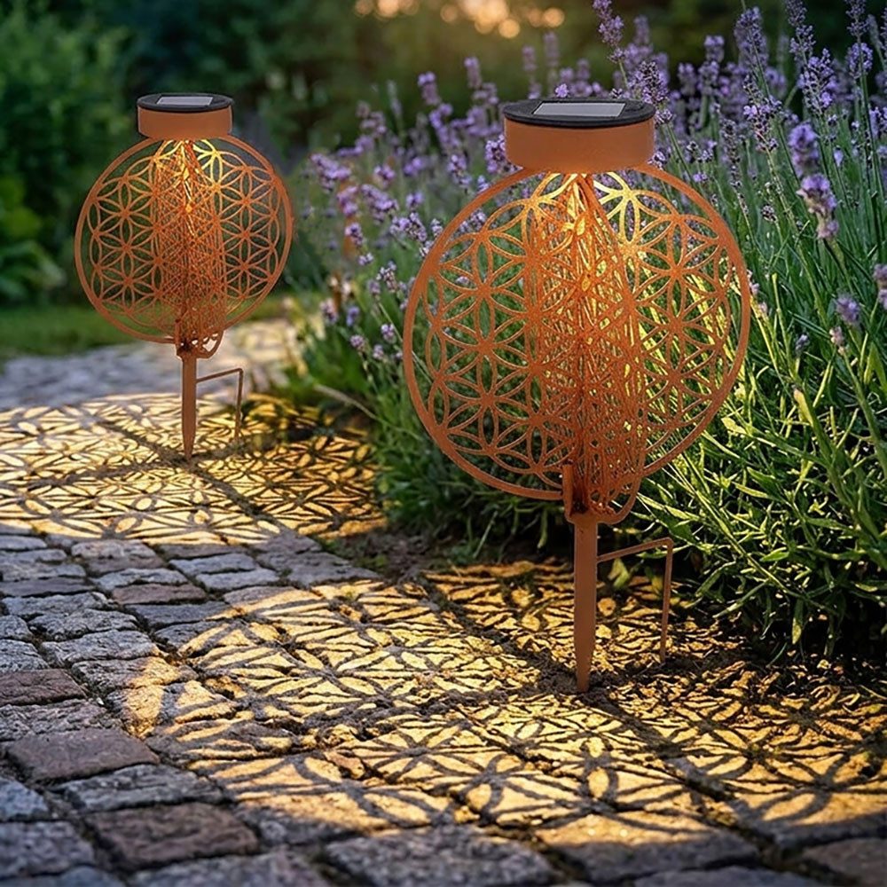 GLOBO LIGHTING LED Solarleuchte, LED-Leuchtmittel fest verbaut, Warmweiß, Solarkugel rost Außen Solarleuchte Garten Solarlampe LED 2er Set