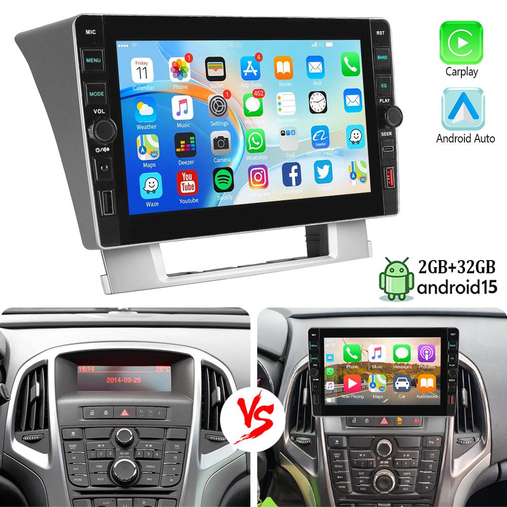 ESSGOO DAB+ Android 15 Für Opel Astra J 2010-2014 Carplay Mit USB und Type-C Autoradio (RDS, 4+64GB(optional), FM, USB- und Type-C, DAB+ (optional), SWC)