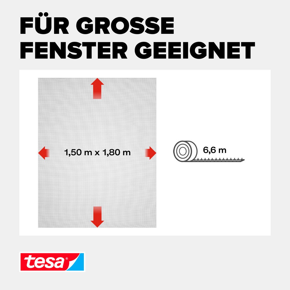 tesa Insektenschutz-Fensterrahmen Insect Stop Standard Fliegengitter für Fenster 1.5 m x 1.8 m, (Packung, 1-St., Fliegennetz, Klettband), Insektenschutzgitter -Fliegenetz ohne Bohren-zuschneidbar