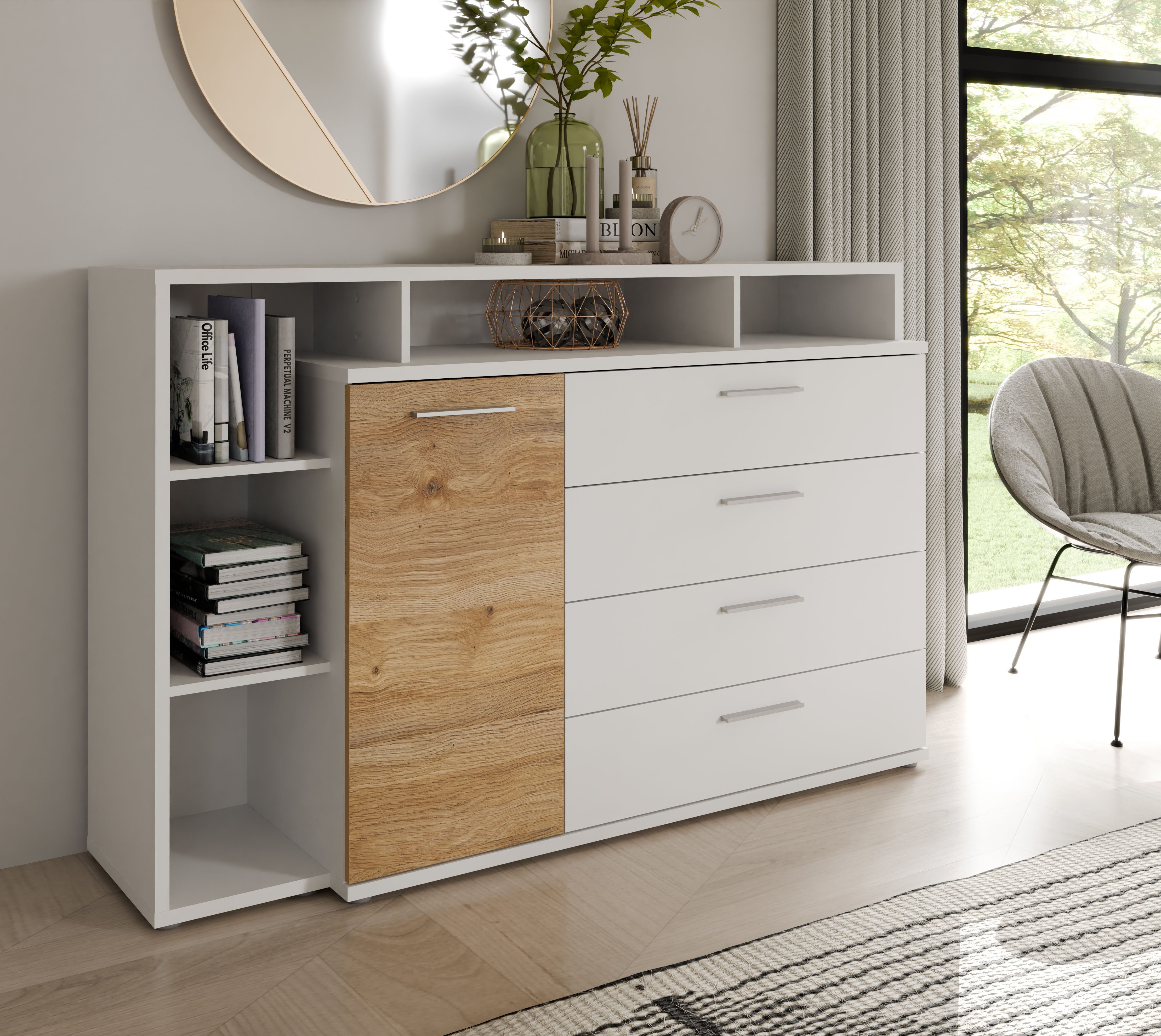 FORTE Kombikommode MAYACUS, modernes Sideboard, Stauraum, 4 Schubkästen, trendiges Dekor