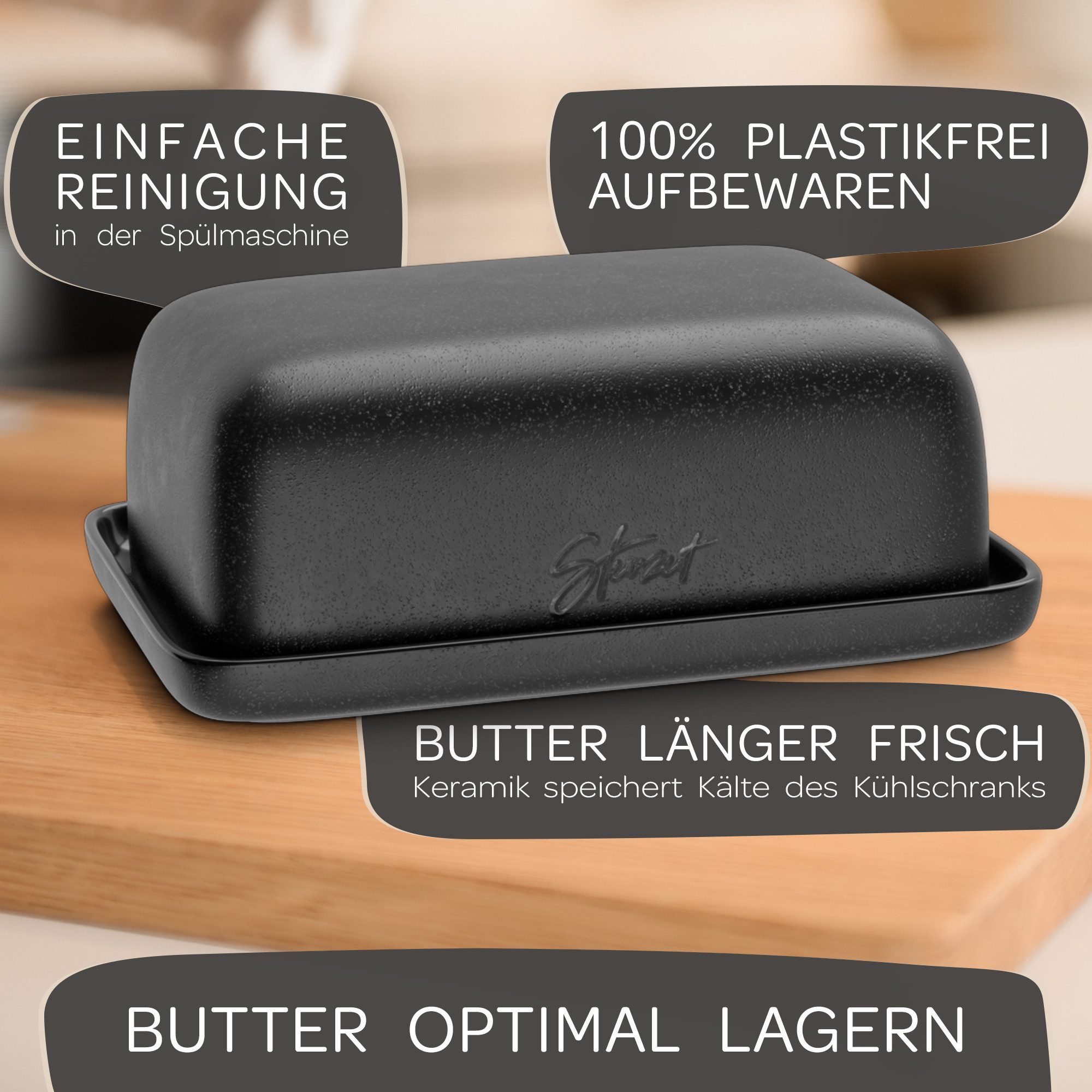 Steinzeit Butterdose Butterdose - Butterdose Keramik für alle gängigen Butter (250gr), Butterglocke mit einzigartigem Design und Spülmaschinengeeignet
